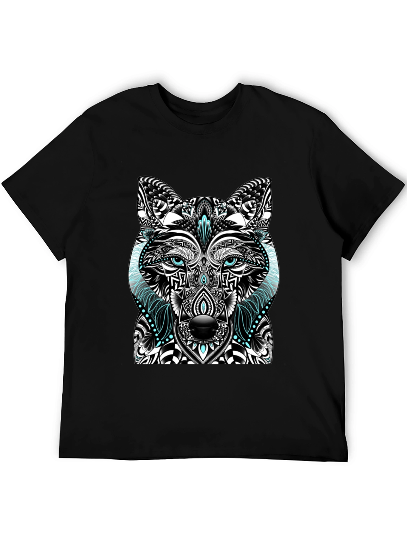 Black Wolf Graphic Print Men's Black T-Shirt view 5