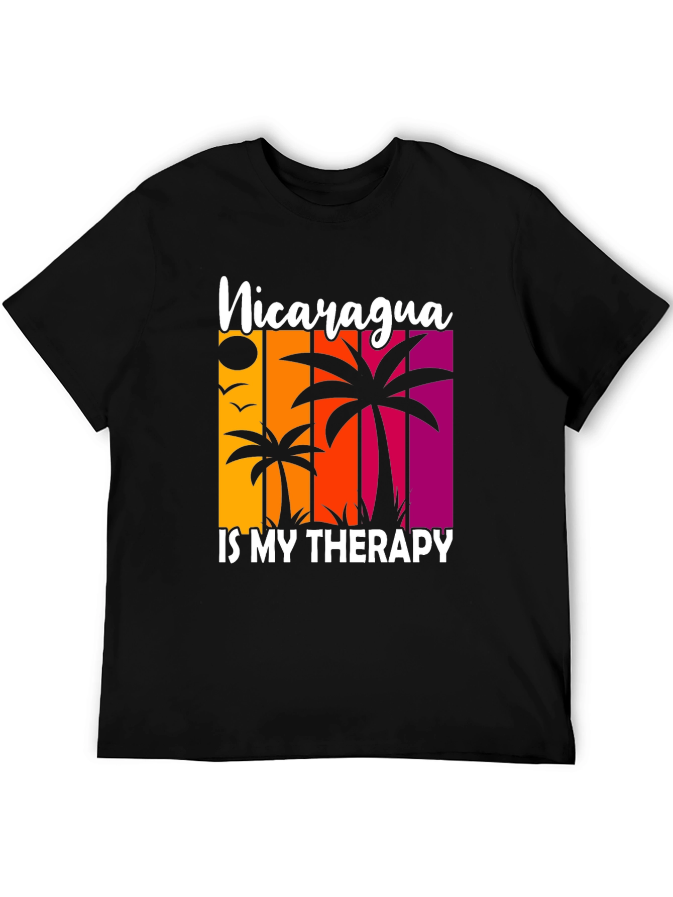 Black Nicaragua Therapy Graphic Tee, Tropical Palm Shirt view 5