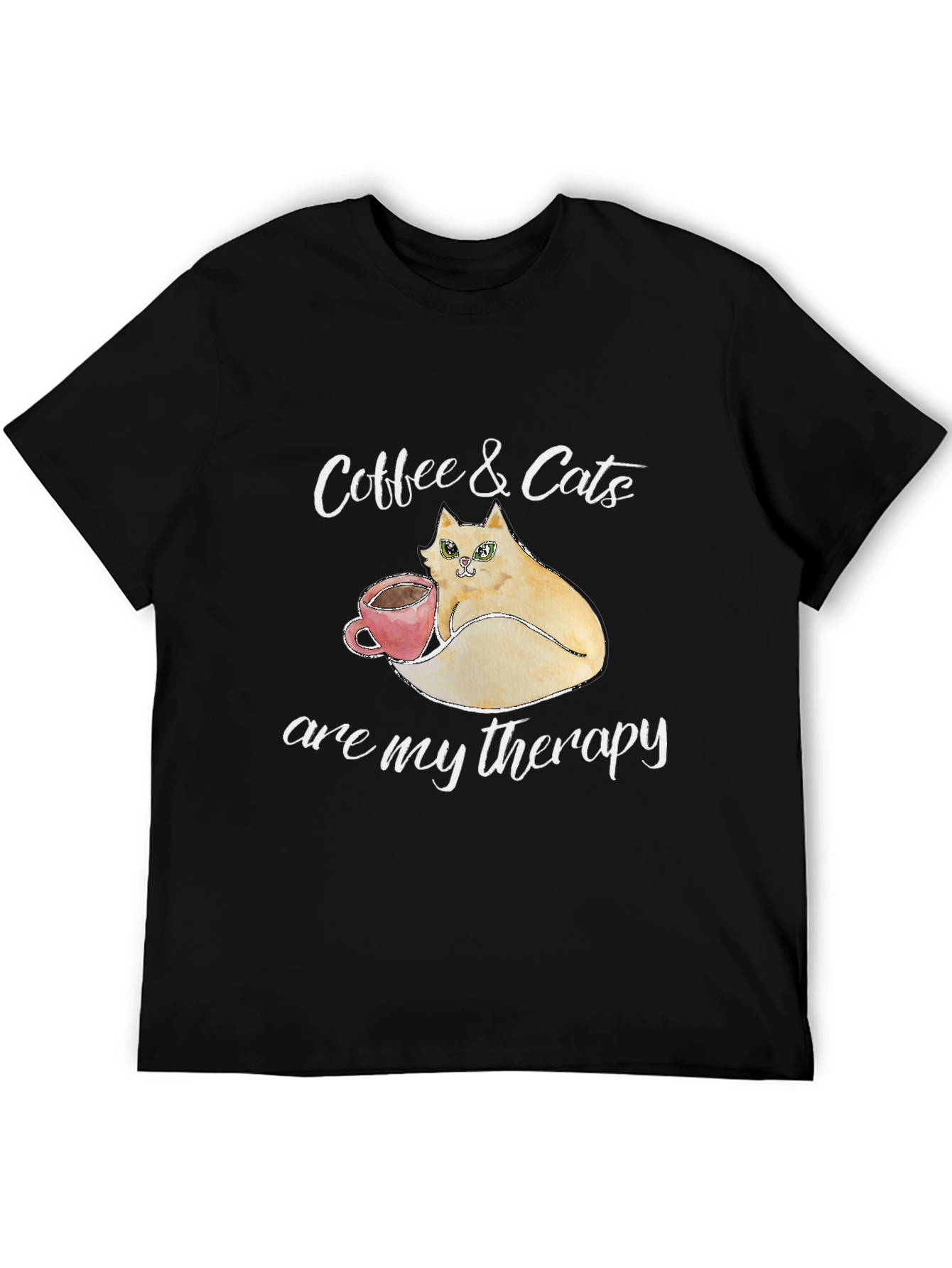 Black Coffee & Cats Therapy T-Shirt - Unique Design view 5