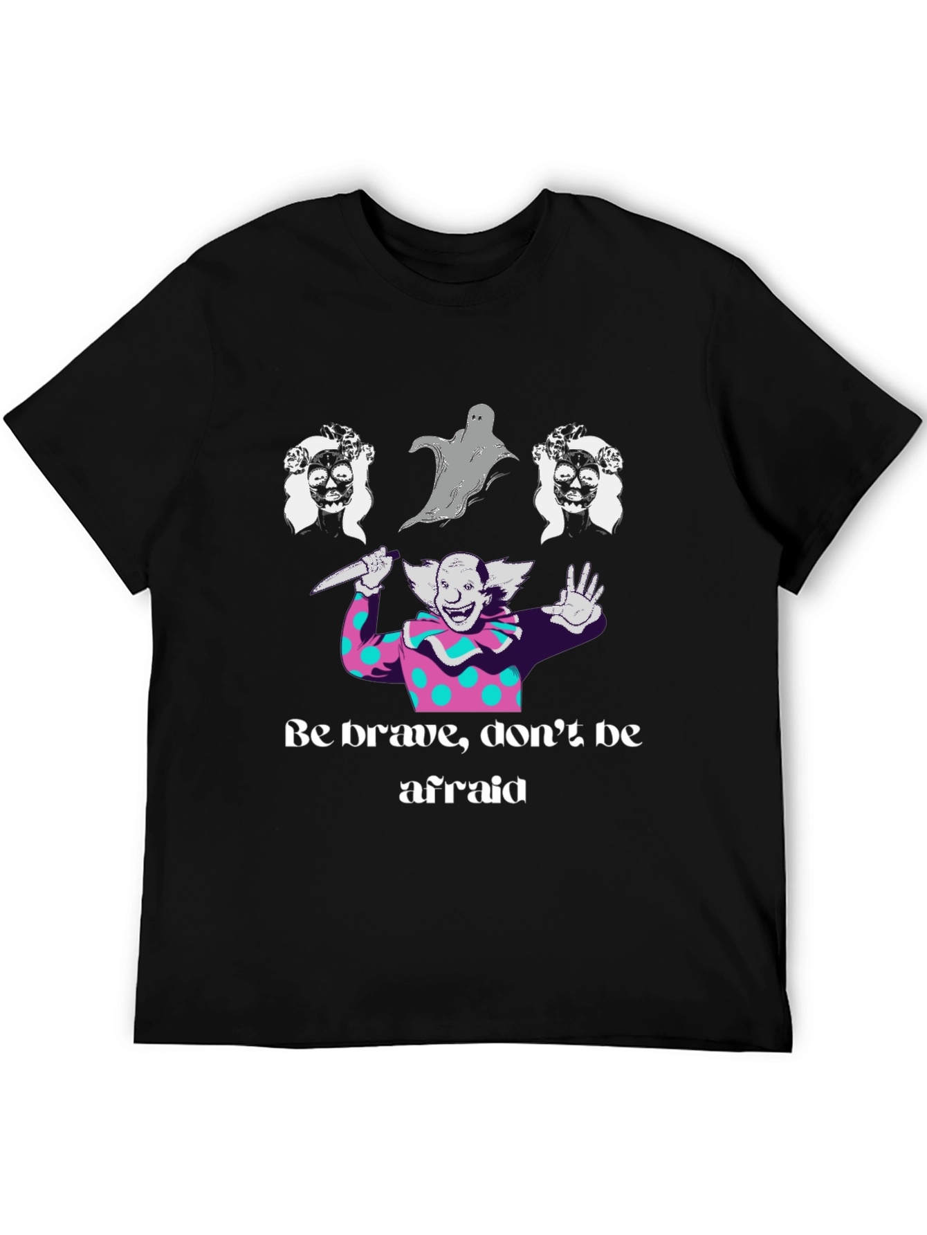 Black Spooky Clown Graphic Tee - Be Brave, Don't Be Afraid view 5