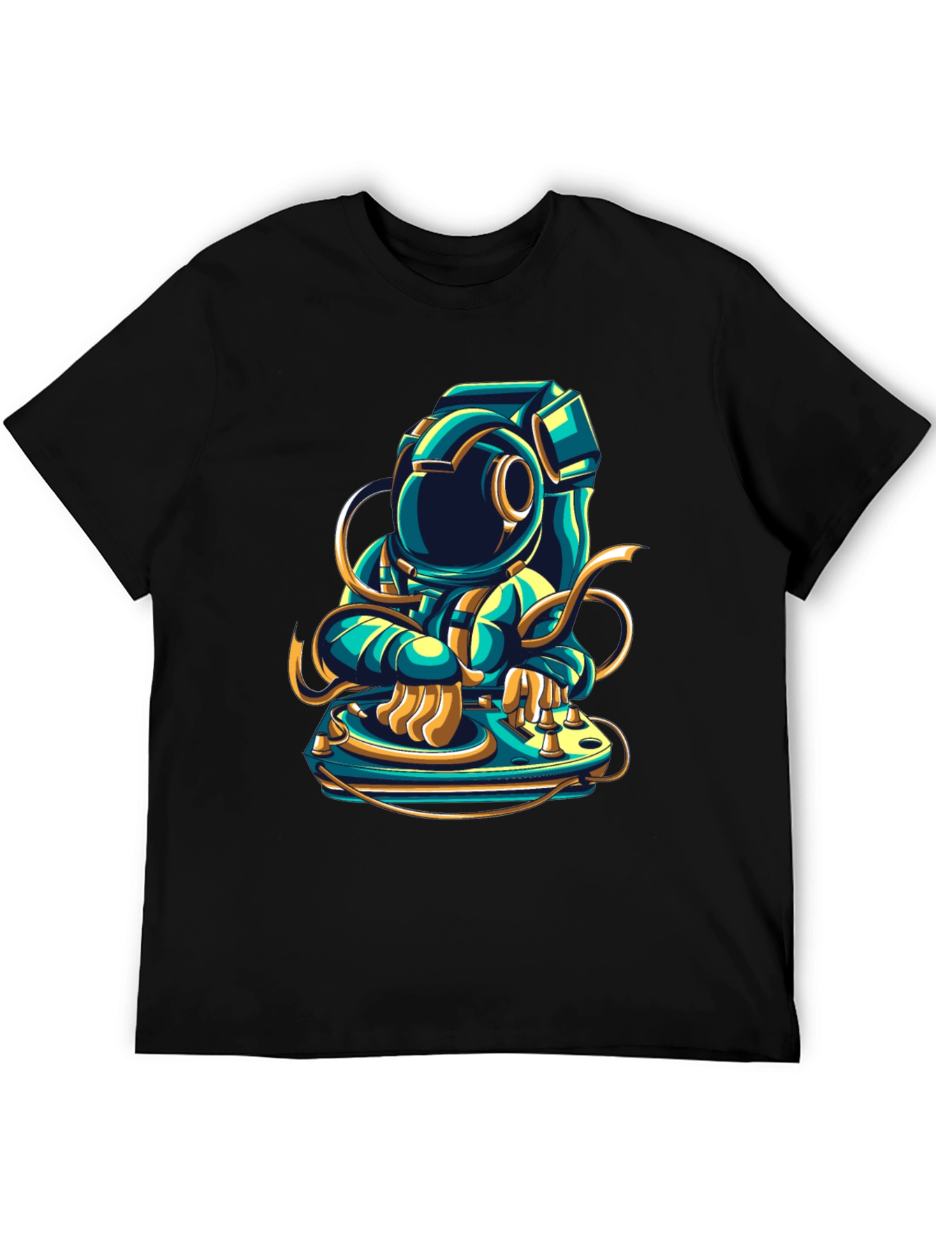Black DJ Astronaut Graphic Tee - Cool Space Music Shirt view 5