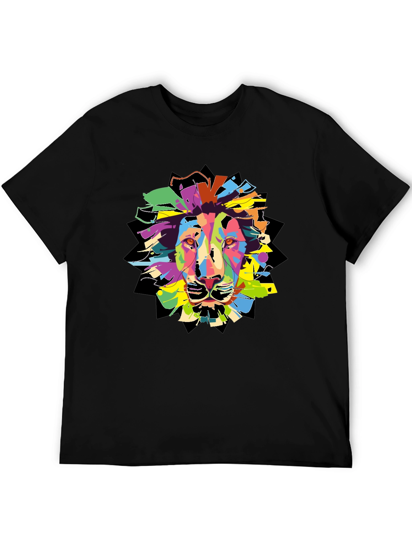 Black Colorful Lion Graphic T-Shirt - Men's Black Tee view 5