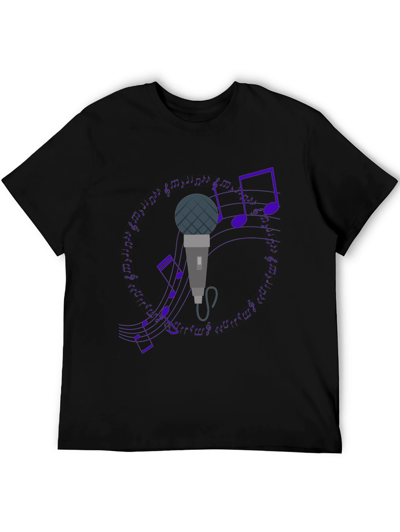 Black Microphone and Music Notes Black T-Shirt view 5
