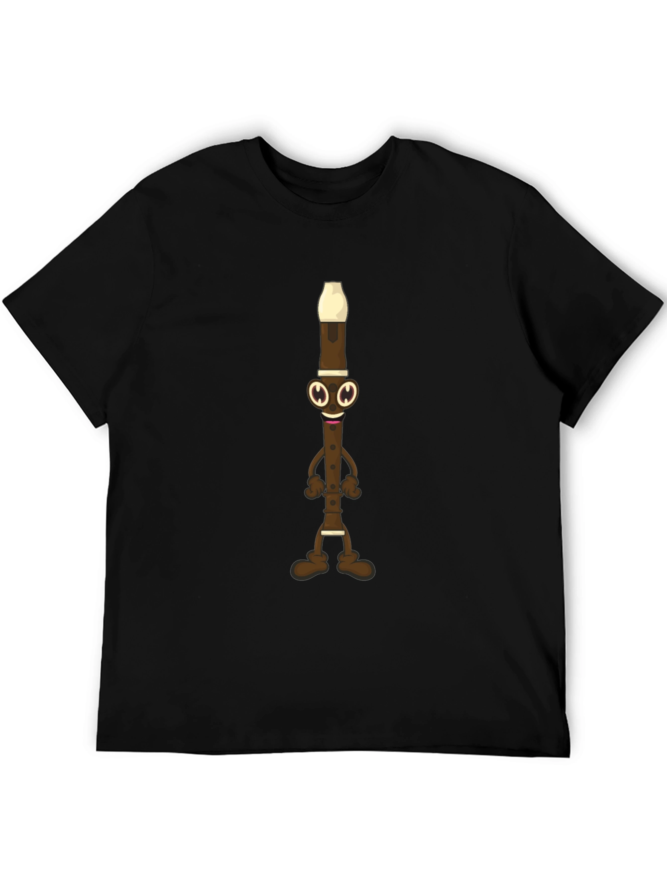 Black Funny Flute Cartoon Graphic Tee - Black Cotton view 5