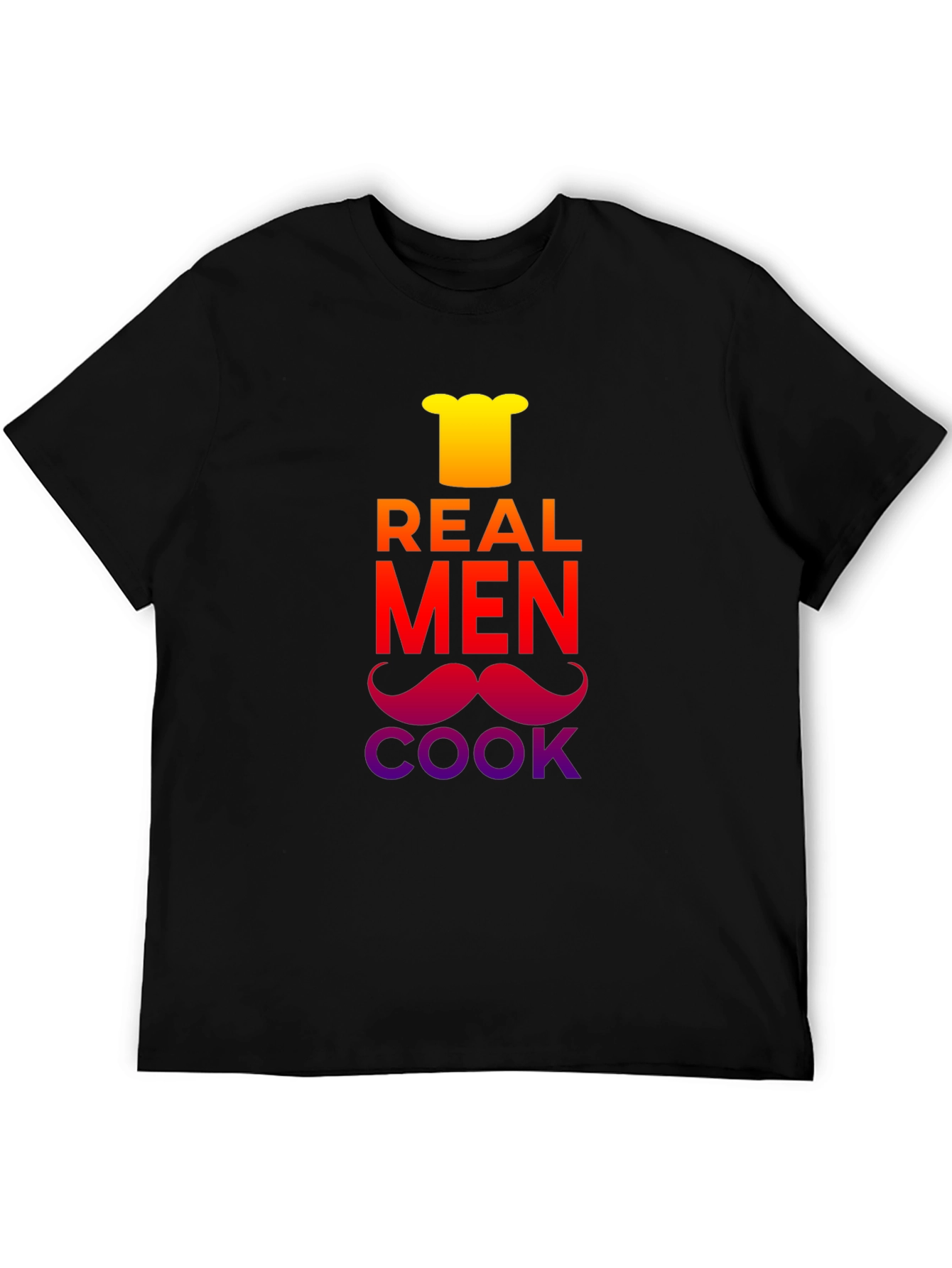 Black Real Men Cook T-Shirt - Chef's Hat & Moustache Design view 5