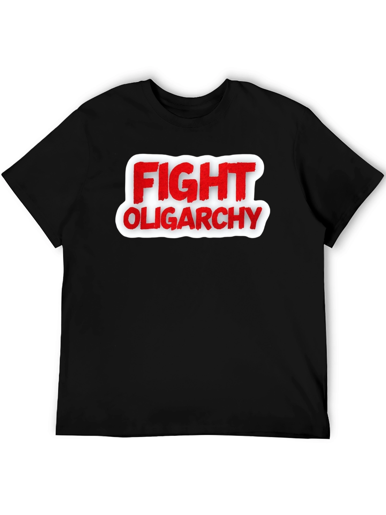 Black Fight Oligarchy T-Shirt - Red and White Graphic Tee view 5