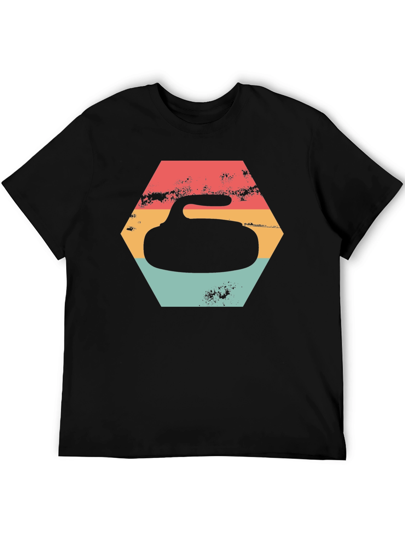 Black Retro Curling Stone Graphic Tee - Vintage Sports Shirt view 5