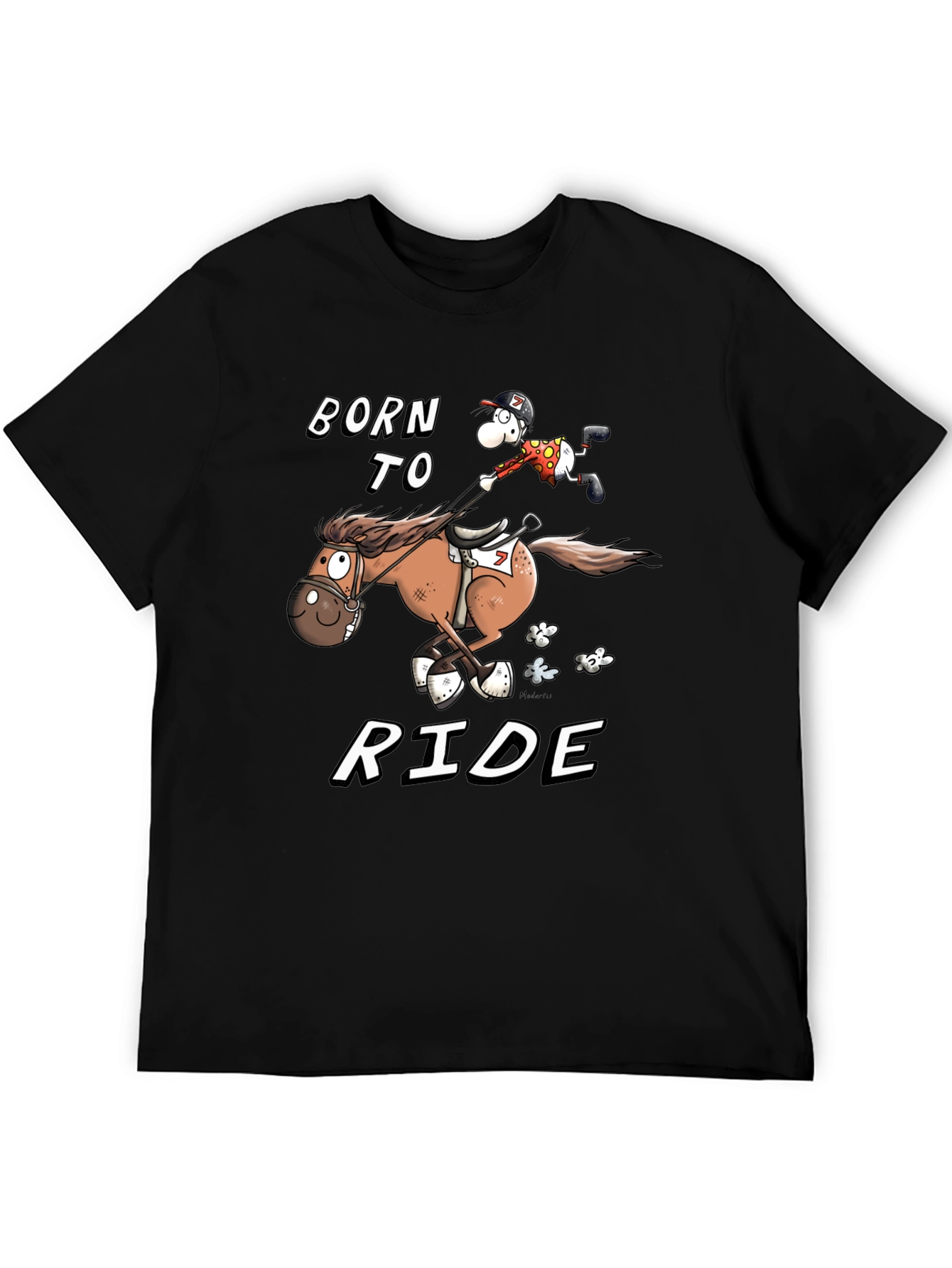 Black Born to Ride T-Shirt - Equestrian Cartoon view 5