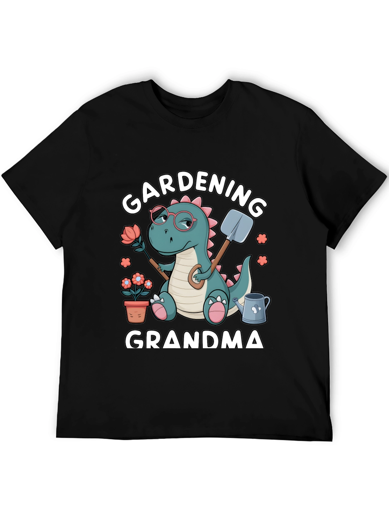 Black Gardening Grandma T-Shirt - Dinosaur Design view 5
