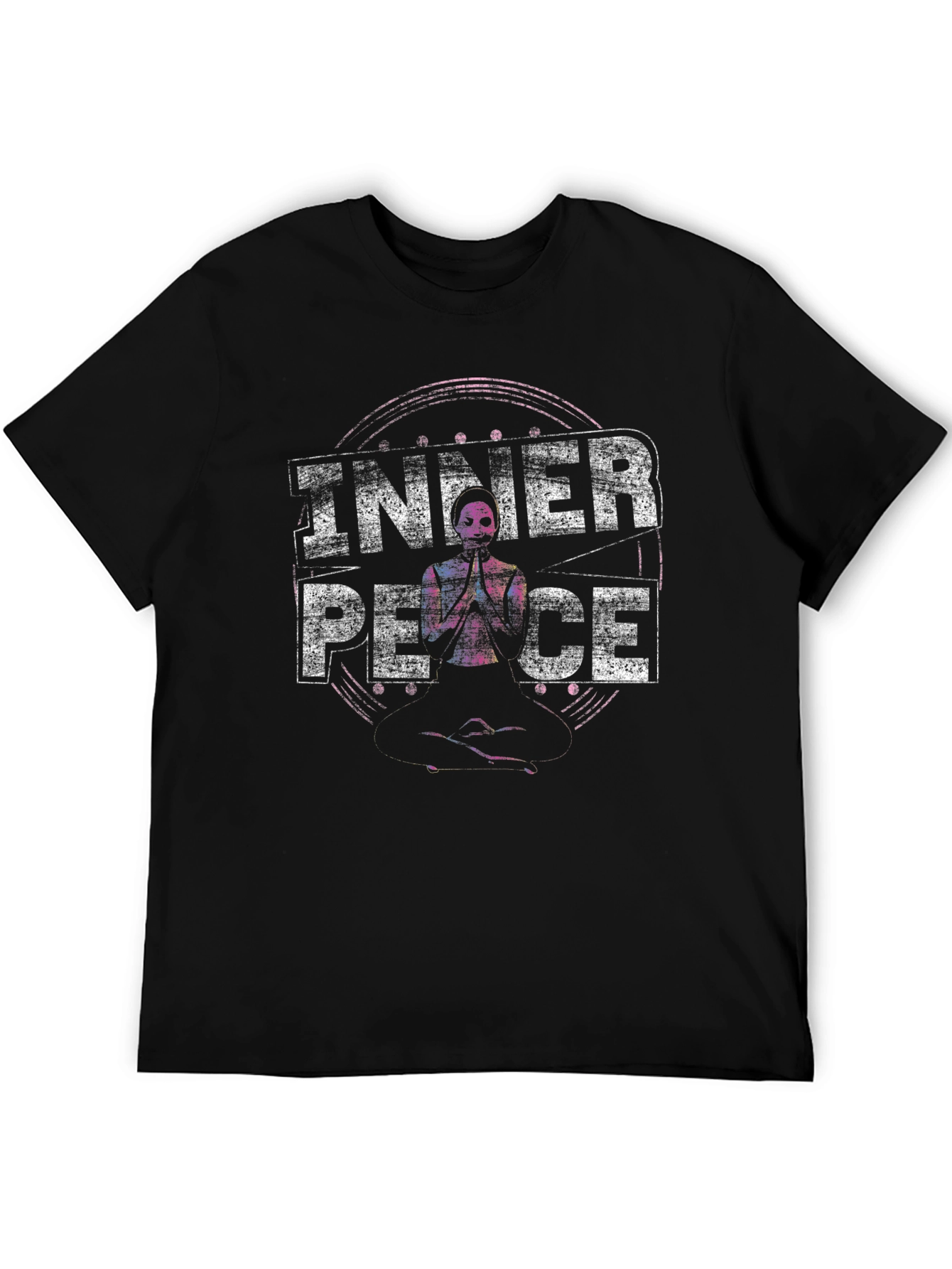 Black Inner Peace Graphic Tee - Meditating Skeleton view 5