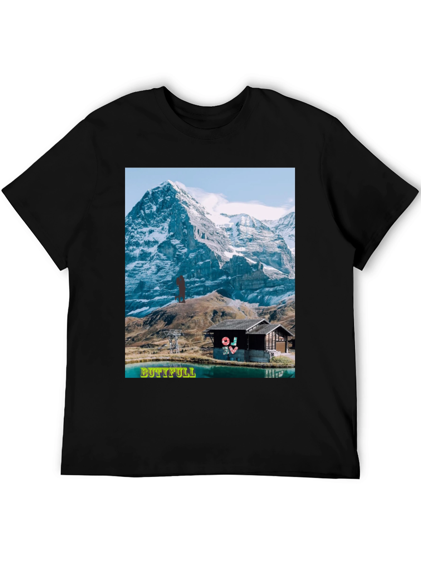 Black Mountain View Graphic Tee - "BUTTIFULL" Novelty Shirt view 5