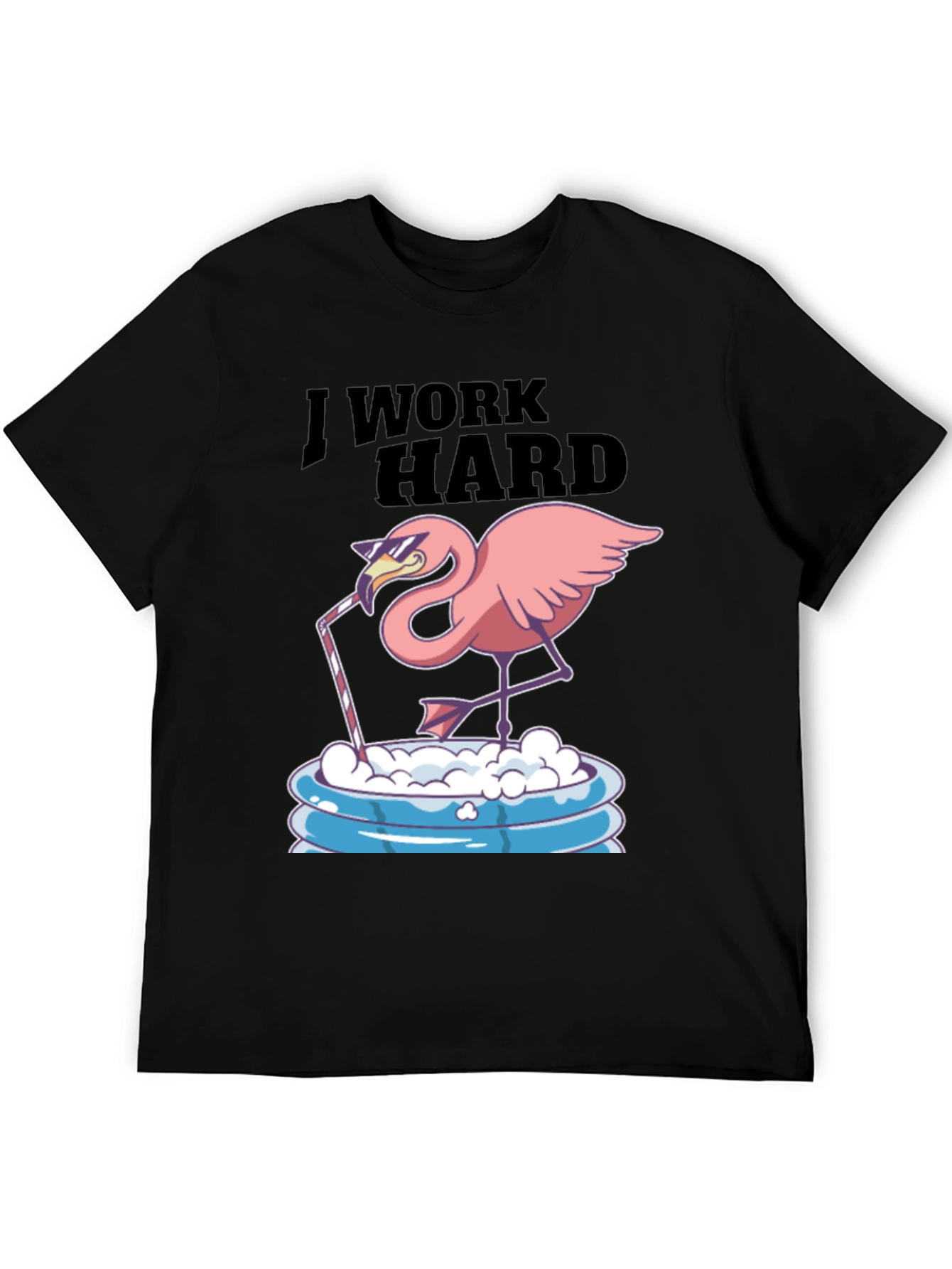 Black I Work Hard Flamingo T-Shirt - Funny Relaxing Tee view 5