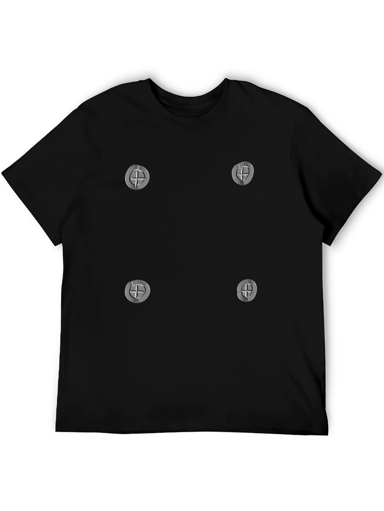 Black Men's Black T-Shirt with Silver Cross Symbols view 5