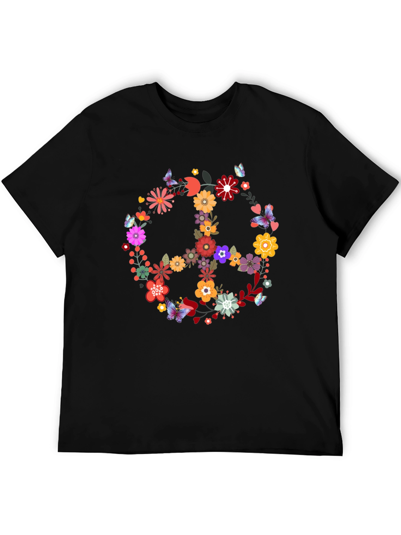 Black Floral Peace Sign Graphic Tee - Black view 5