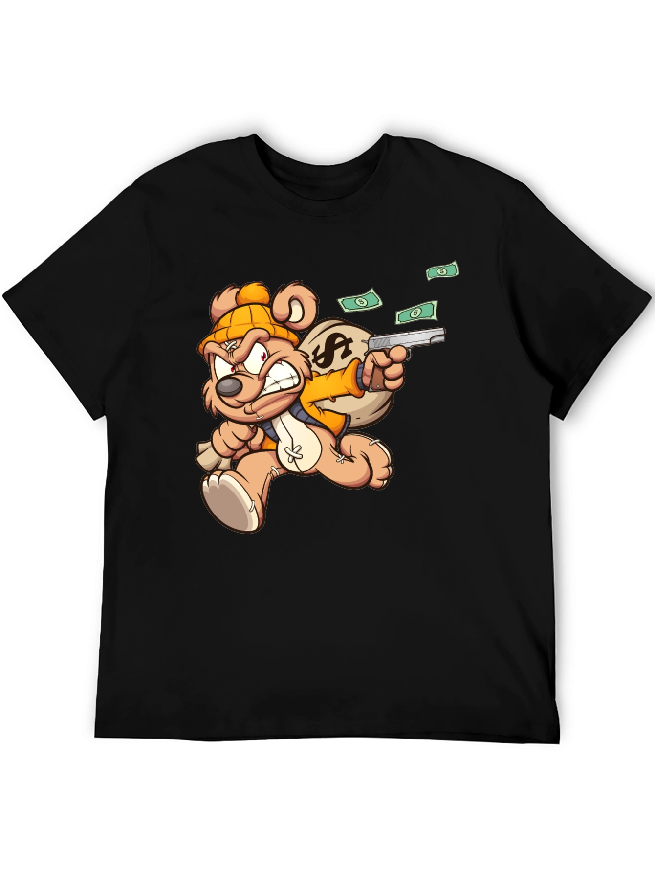 Black Cartoon Teddy Bear with Gun T-Shirt view 5