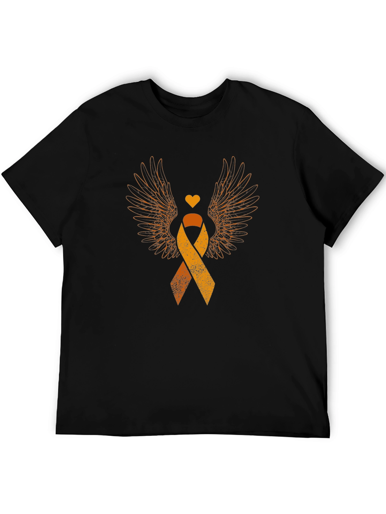 Black Orange Ribbon Wings Awareness T-Shirt view 5