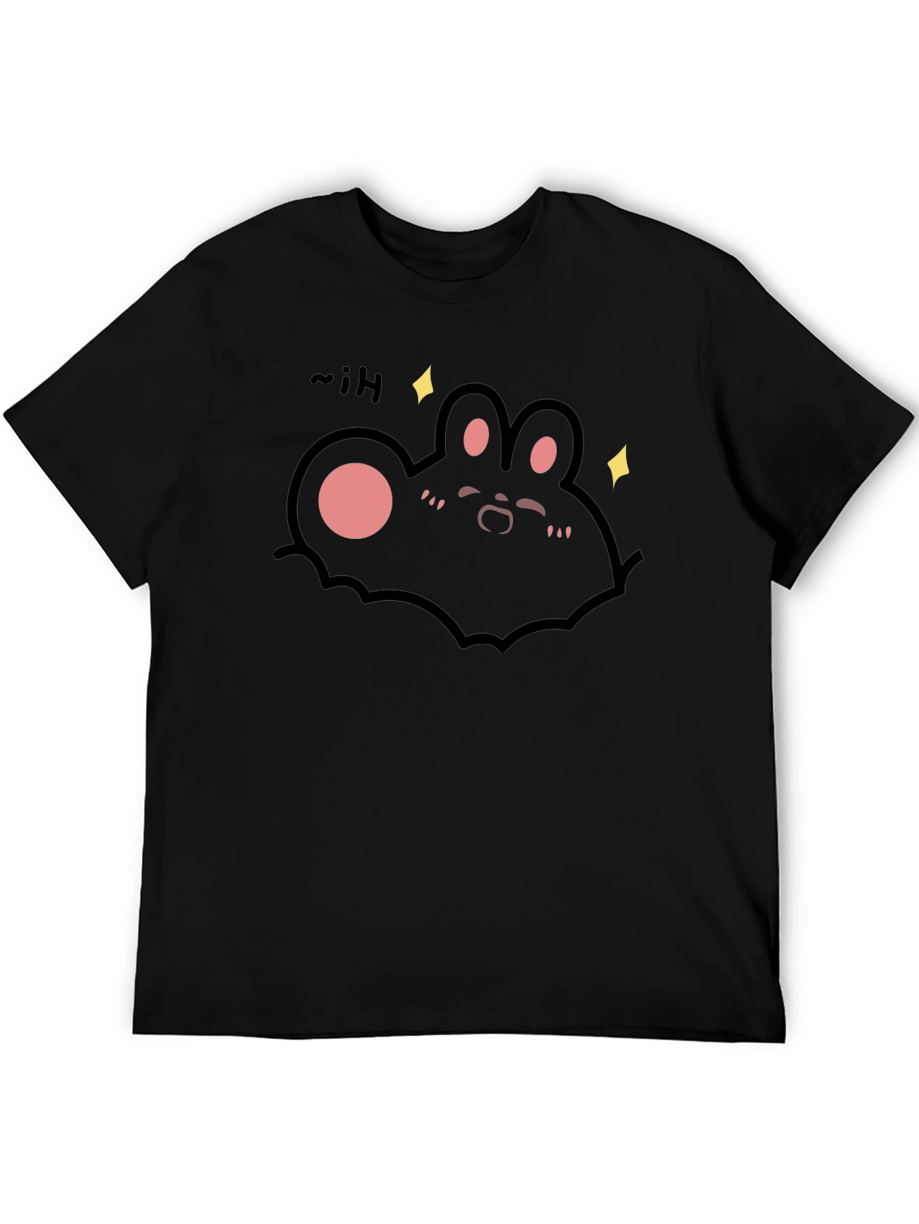 Black Cute Cartoon Bunny Black T-Shirt view 5
