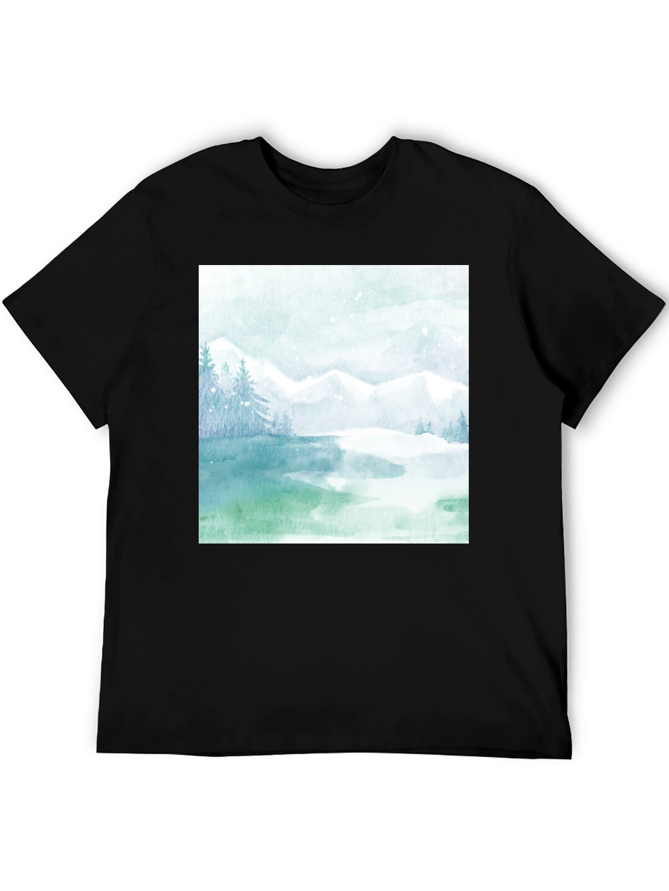Black Watercolor Mountain Lake Graphic Tee view 5