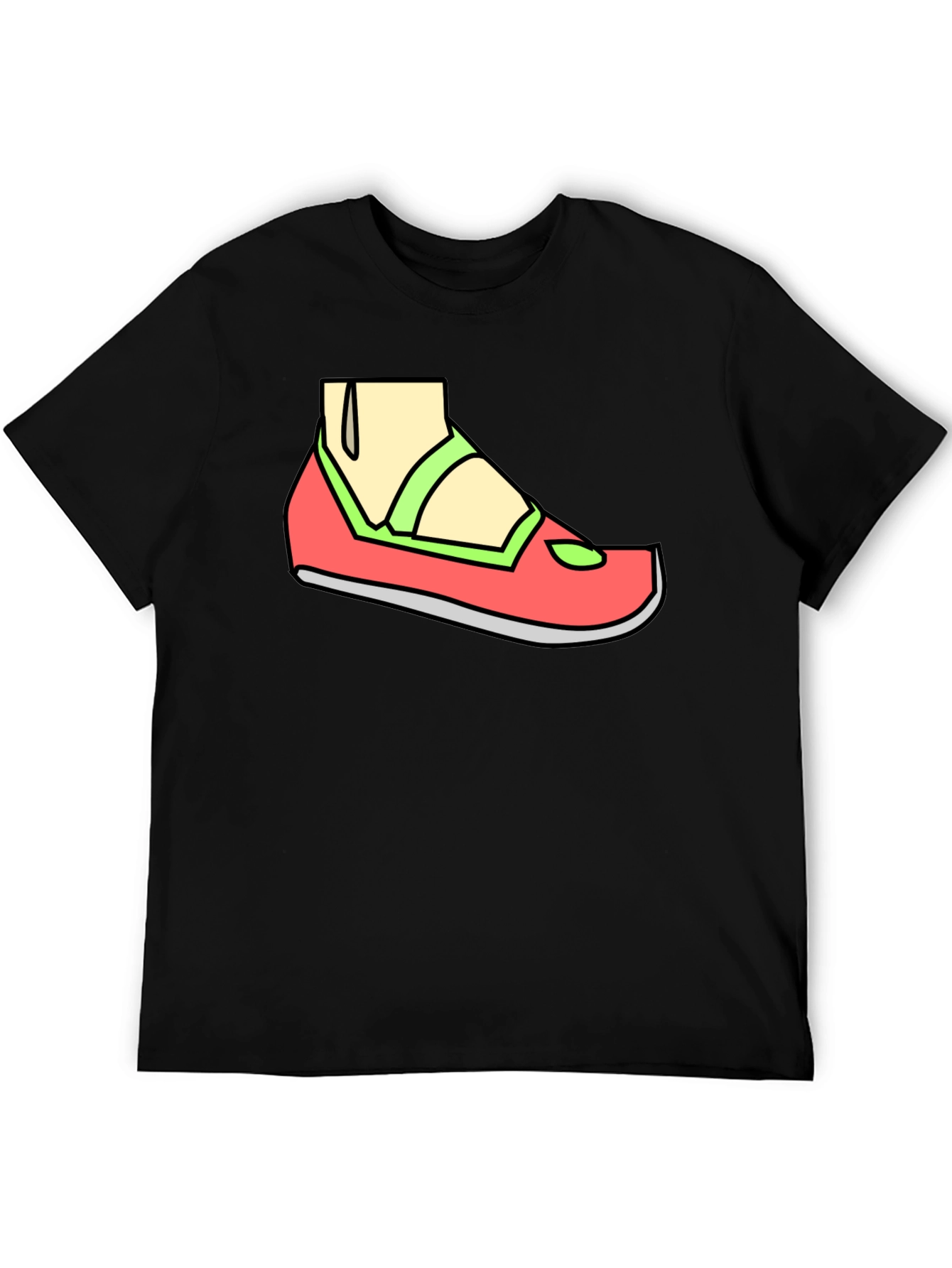 Black Cartoon Shoe T-Shirt - Casual Black Tee view 5