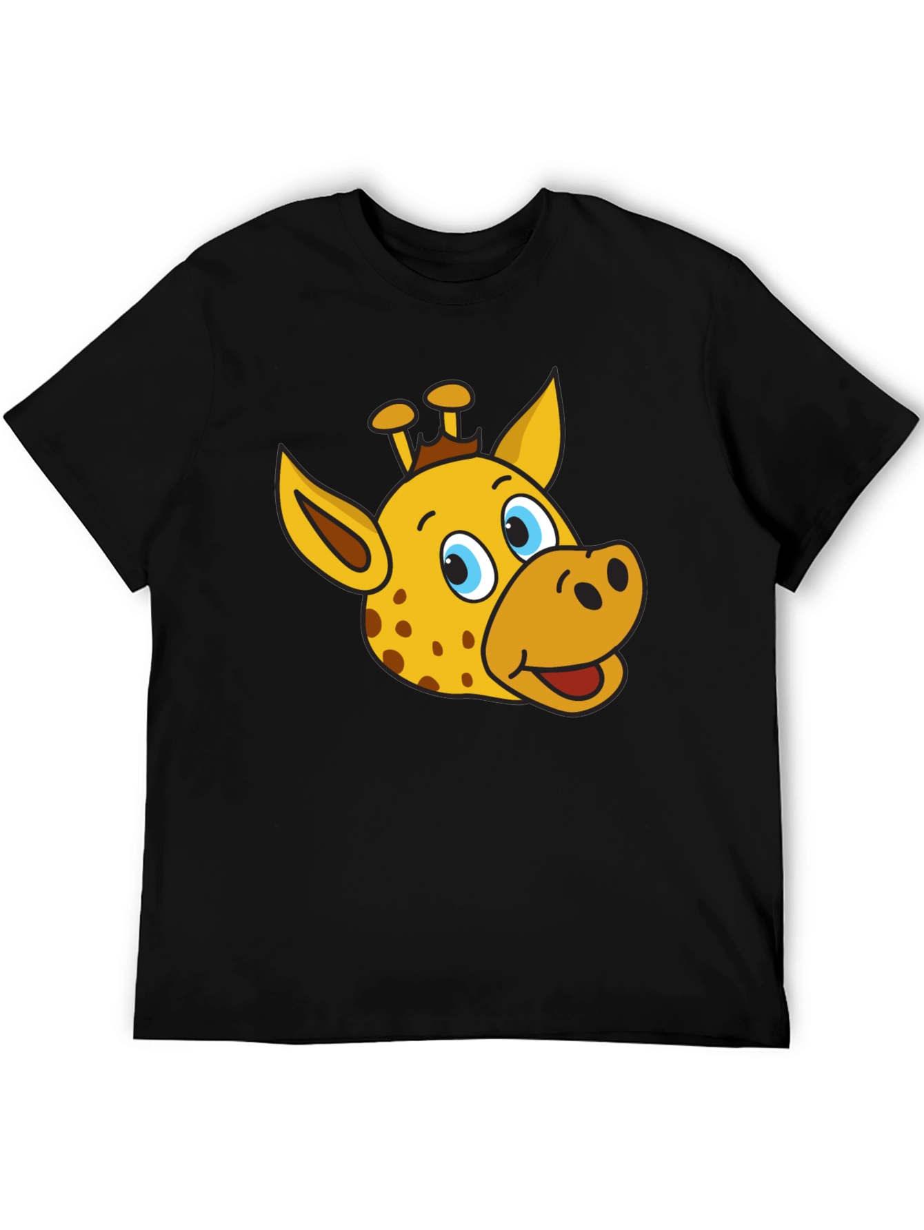 Black Giraffe Cartoon Graphic Tee - Black T-Shirt view 5