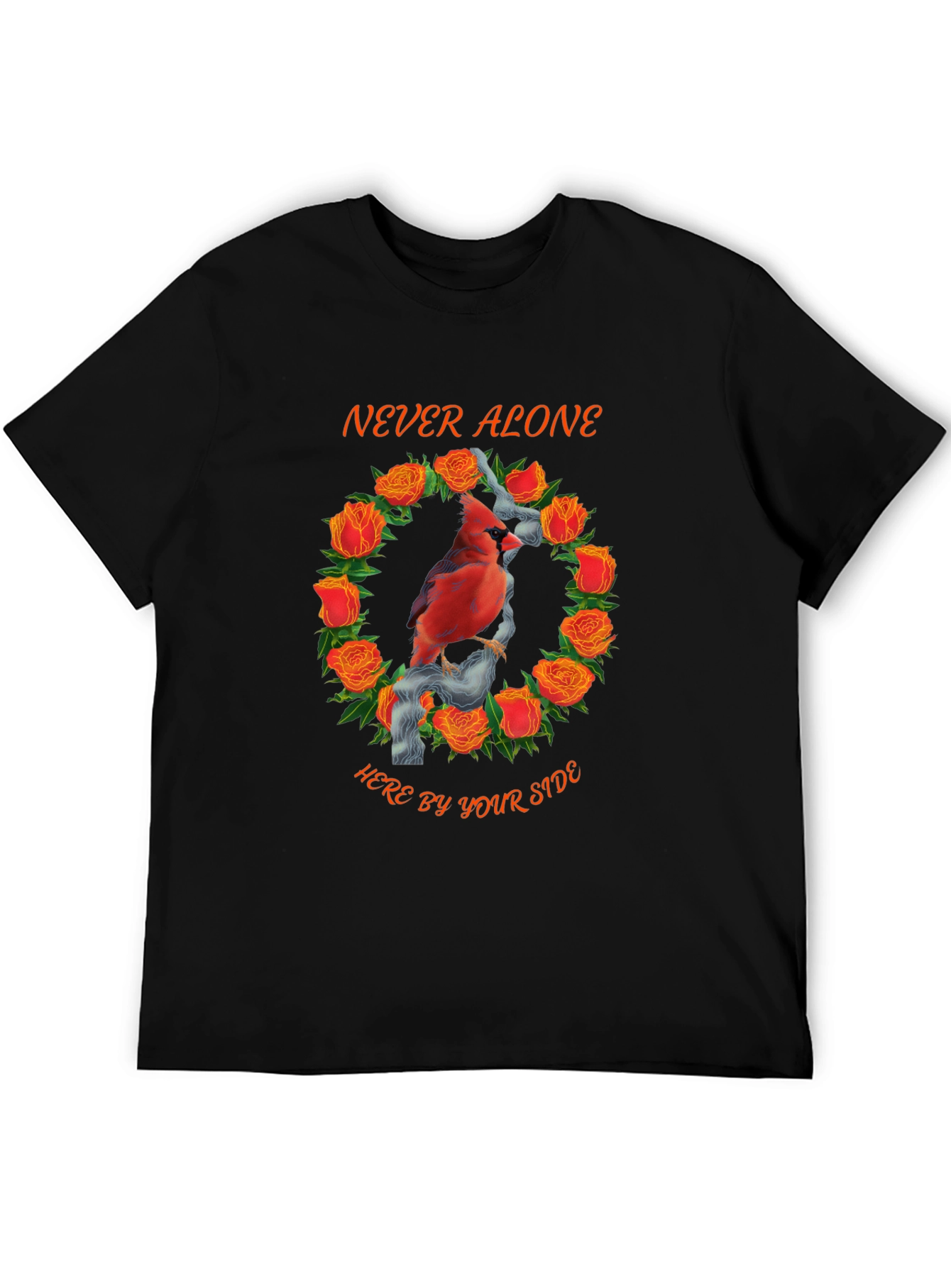 Black Cardinal Rose Wreath Graphic Tee - Never Alone view 5