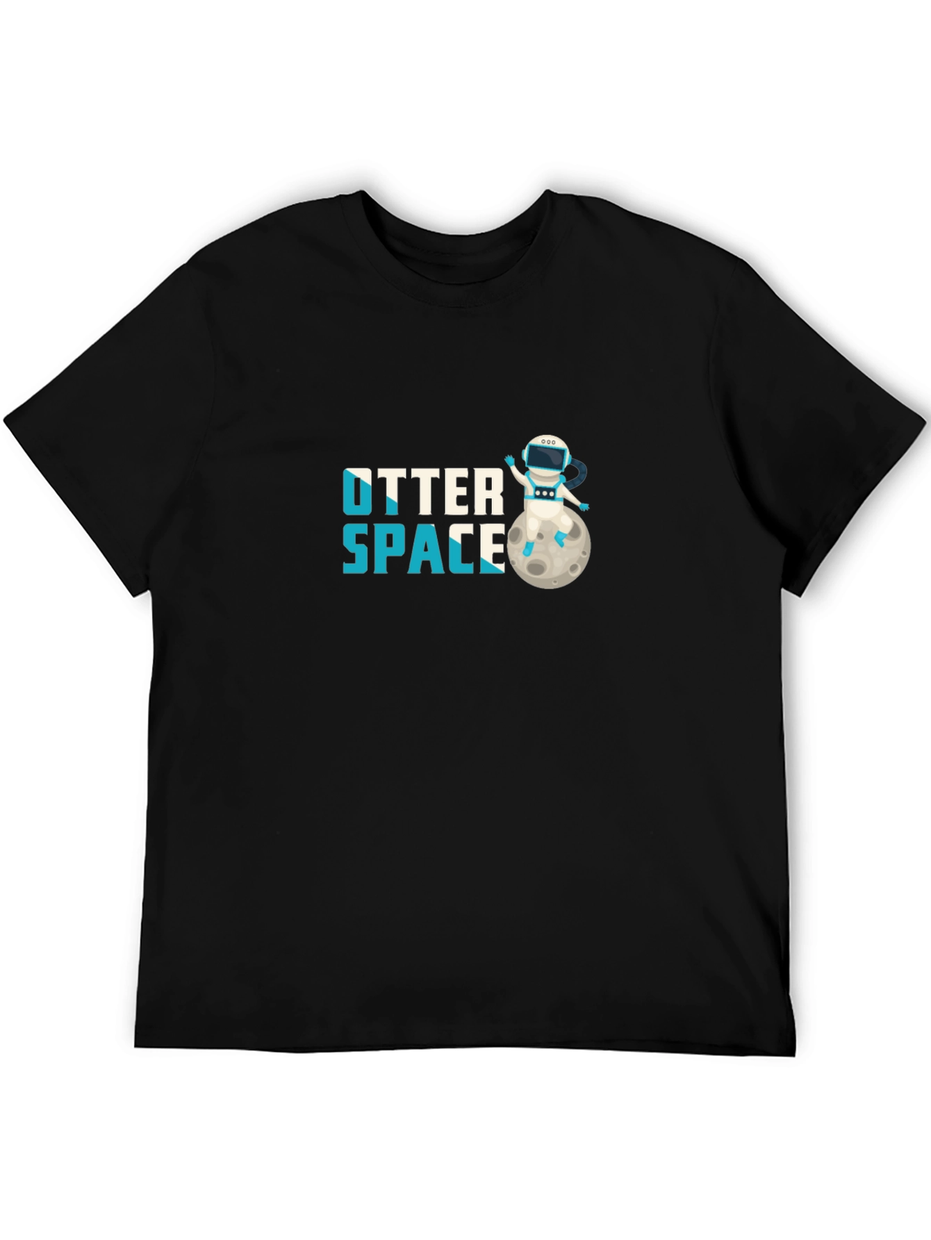 Black Otter Space T-Shirt - Astronaut Otter on Moon view 5