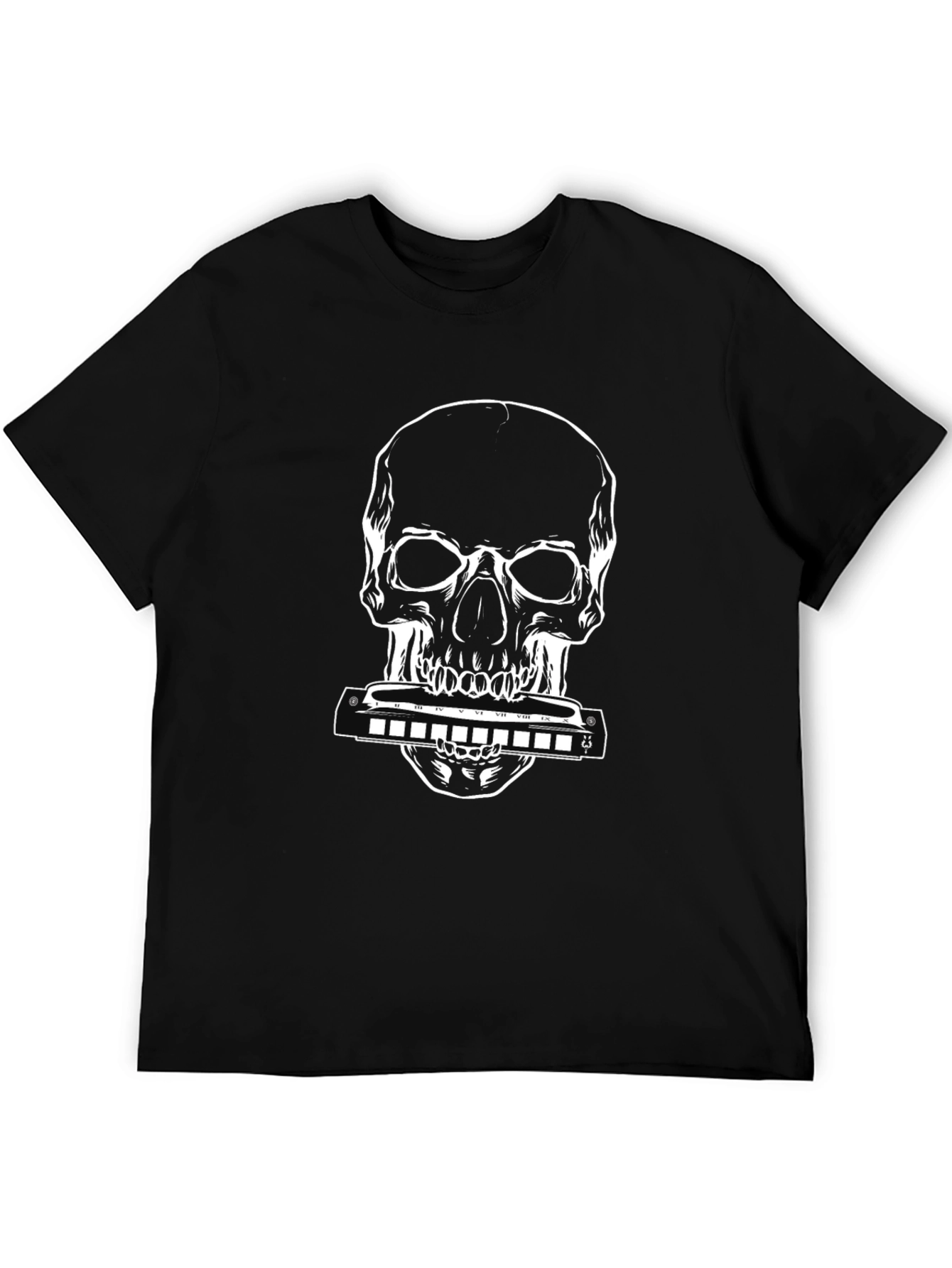Skull Harmonica Graphic Tee - Black Cotton - 5