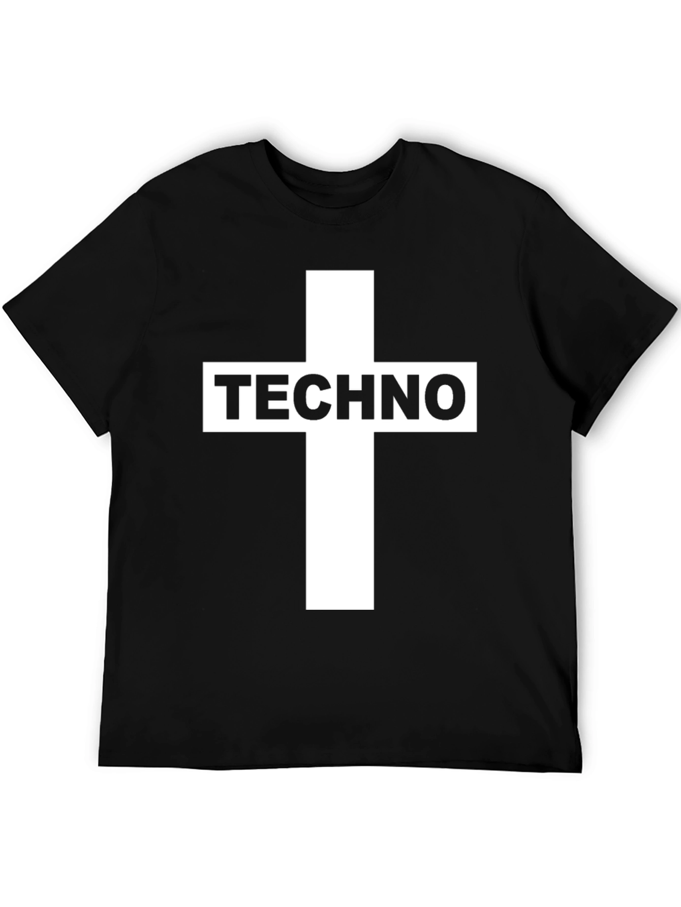 Black Techno Cross Graphic T-Shirt - Black Crew Neck Tee view 5