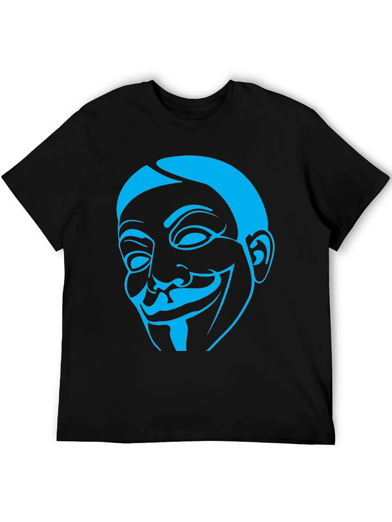 Black Guy Fawkes Mask Graphic Tee - Black Cotton Shirt view 5