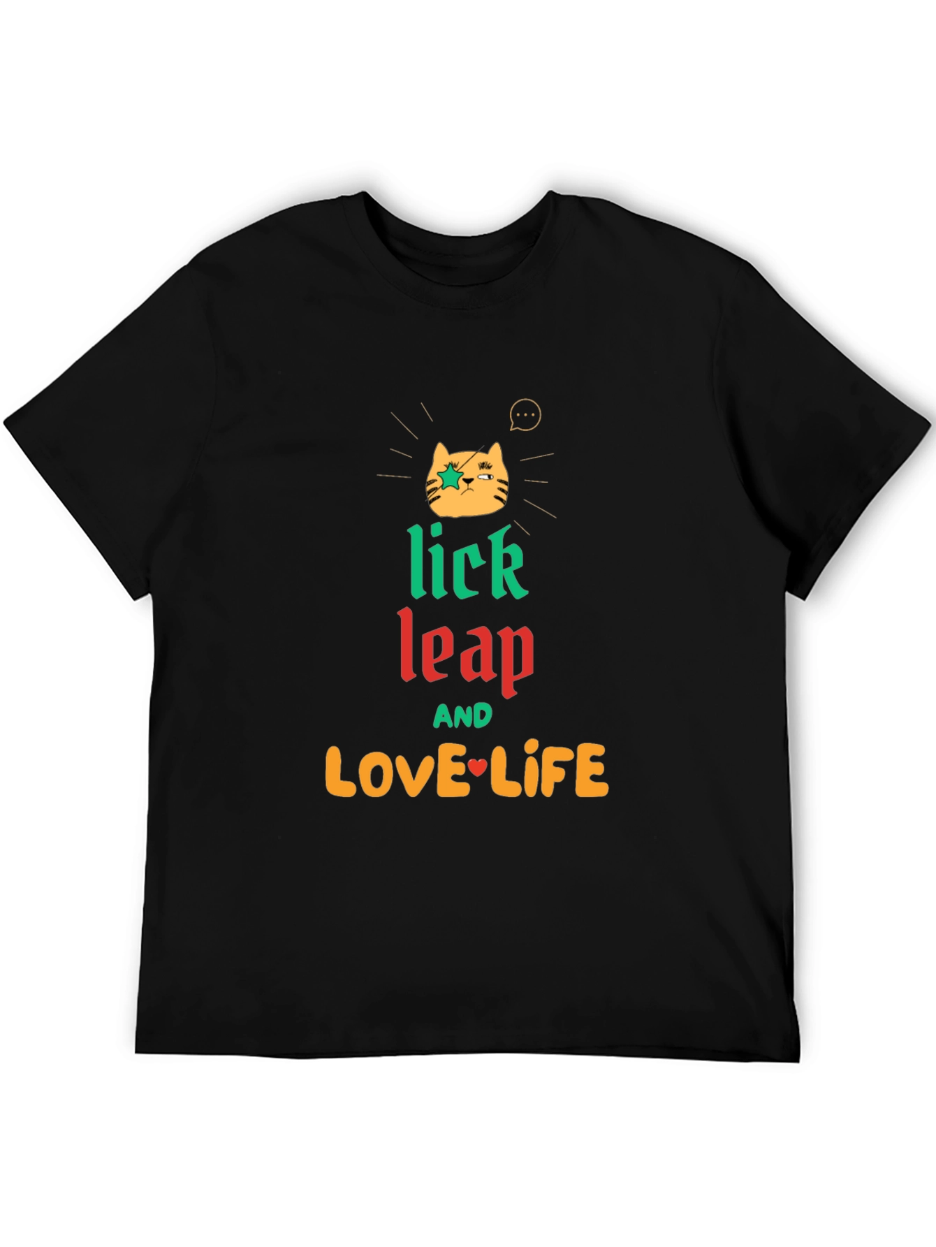 Black Lick Leap Love Life Cat Graphic Tee - Black view 5