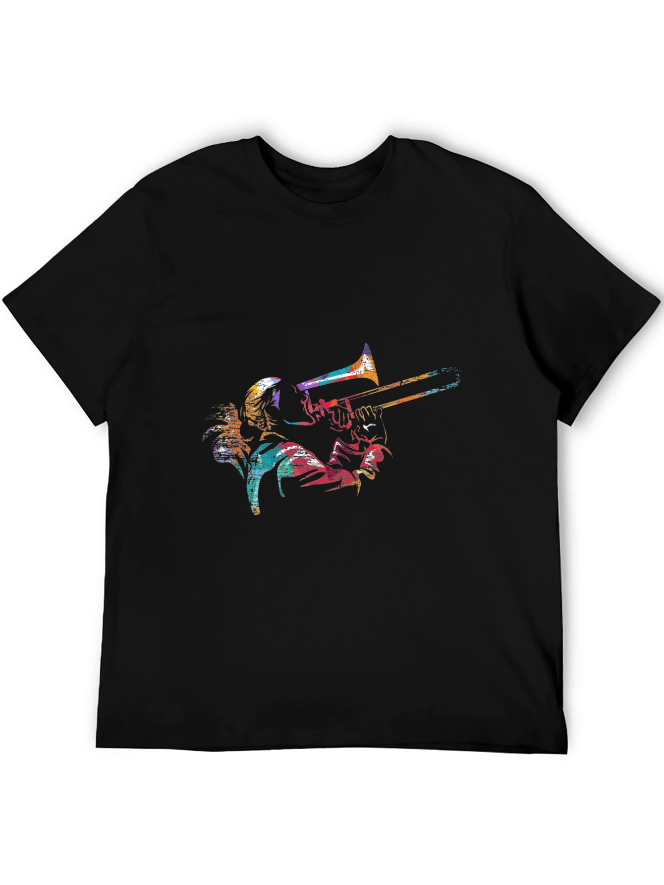 Black Colorful Trombone Player Graphic Black Tee view 5