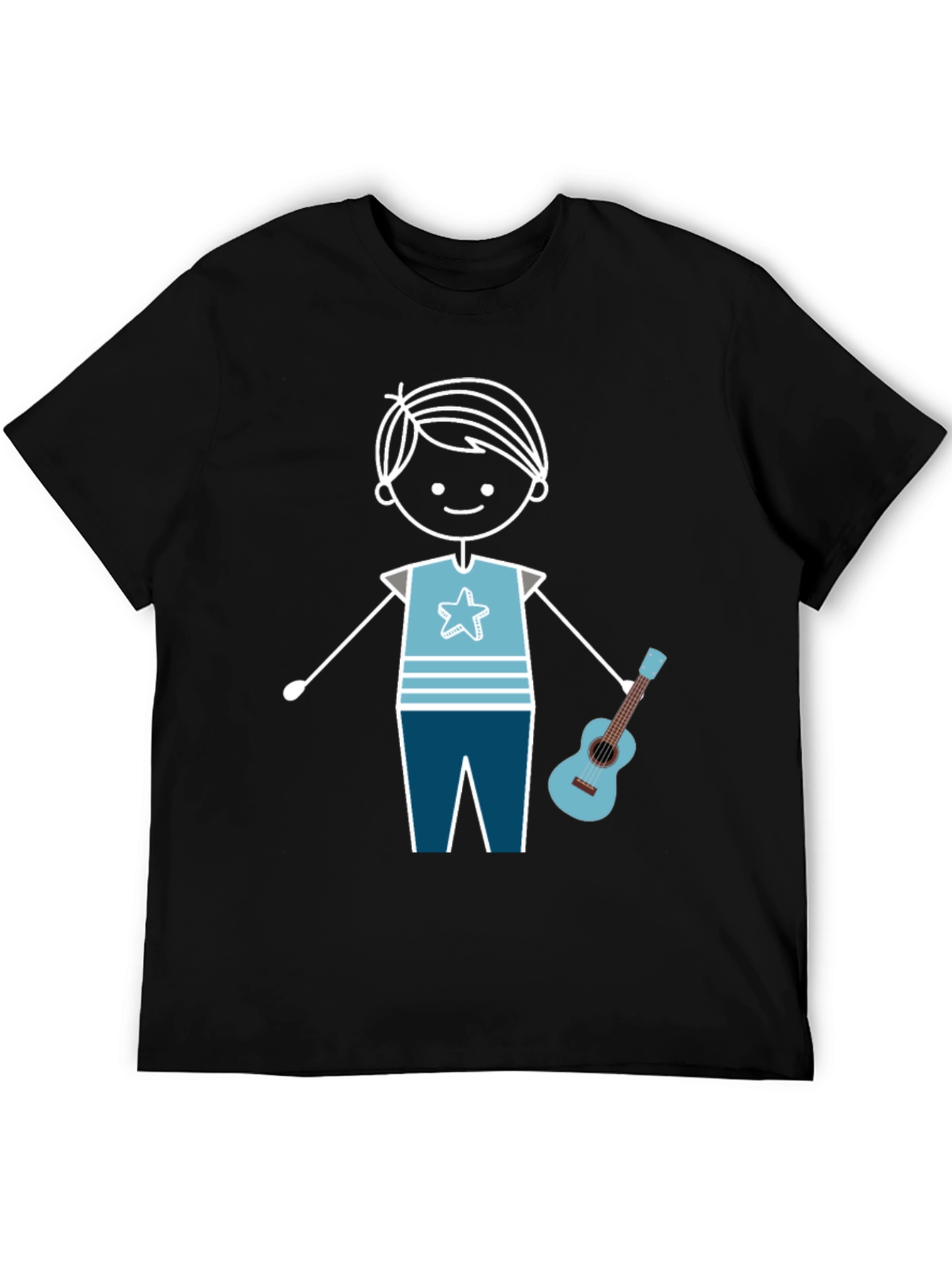 Black Cartoon Boy With Guitar Graphic T-Shirt view 5