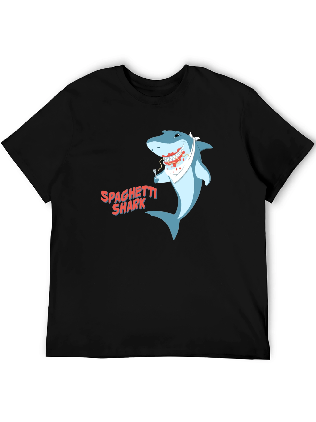 Black Spaghetti Shark Graphic Tee - Funny Cartoon Shirt view 5
