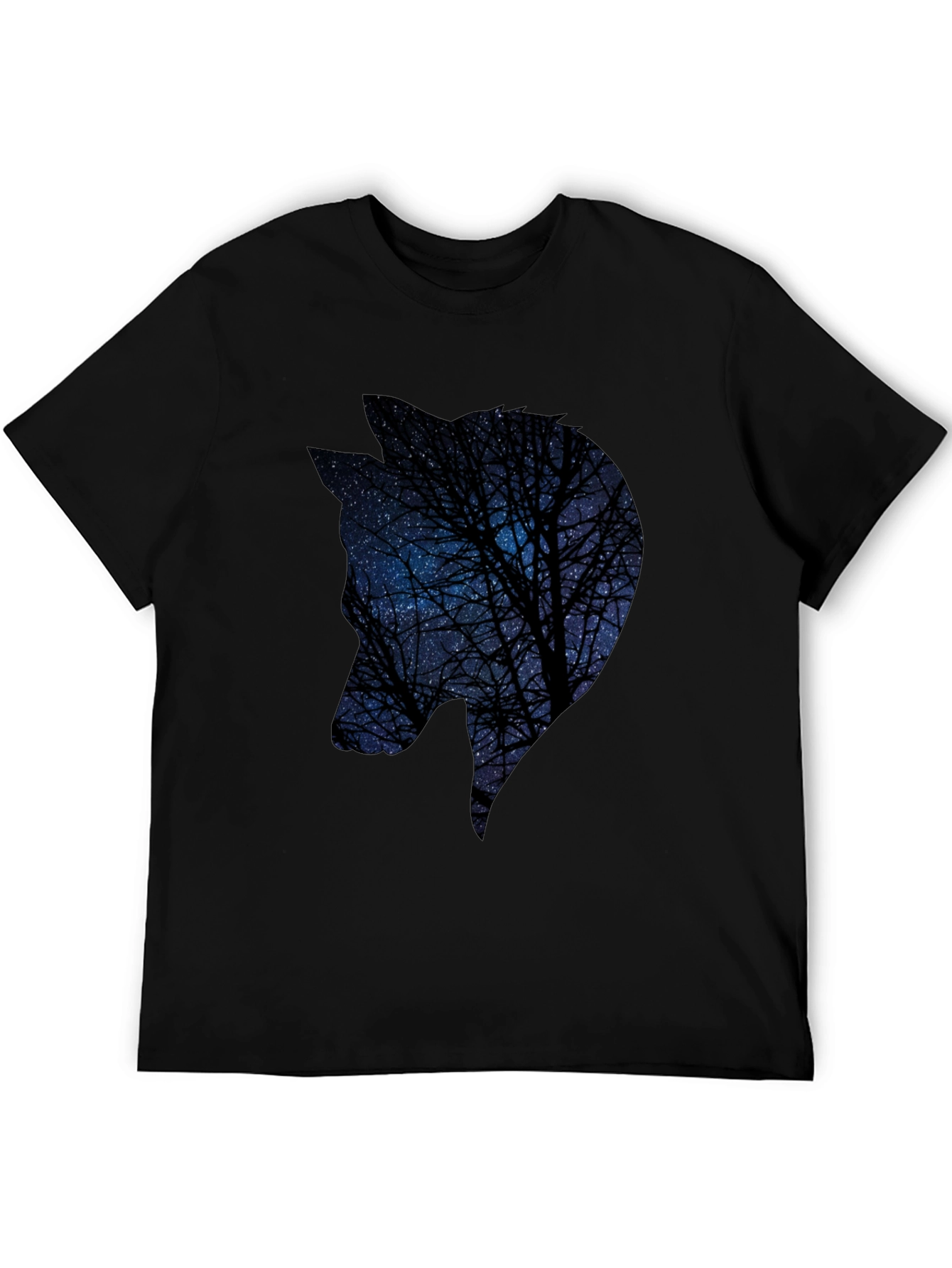Black Night Sky Wolf Graphic Tee - Black Cotton Blend view 5