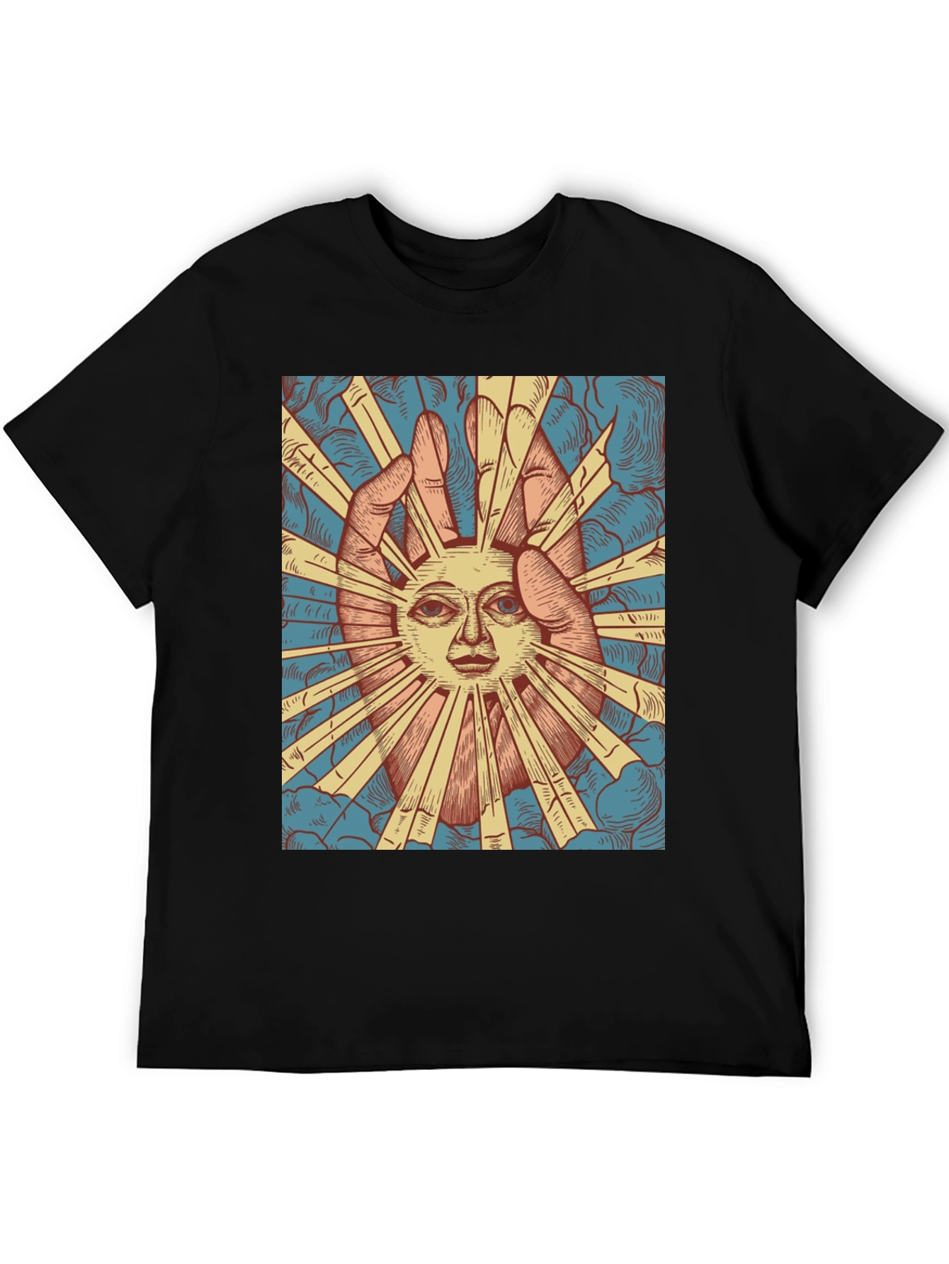 Black Mystic Sun Graphic Tee - Unique Hand Drawn Design view 5