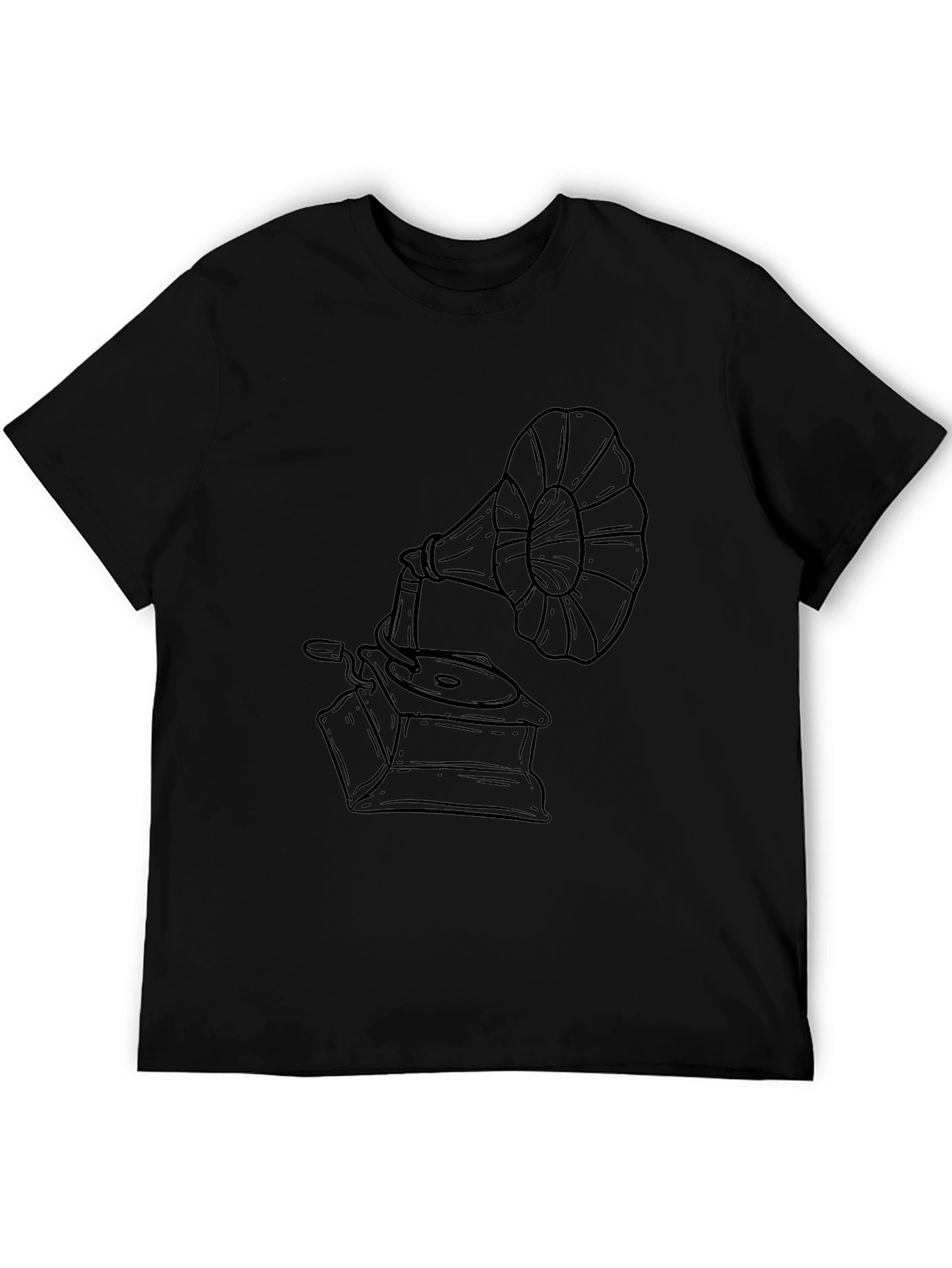 Black Vintage Gramophone Graphic Tee - Retro Style view 5