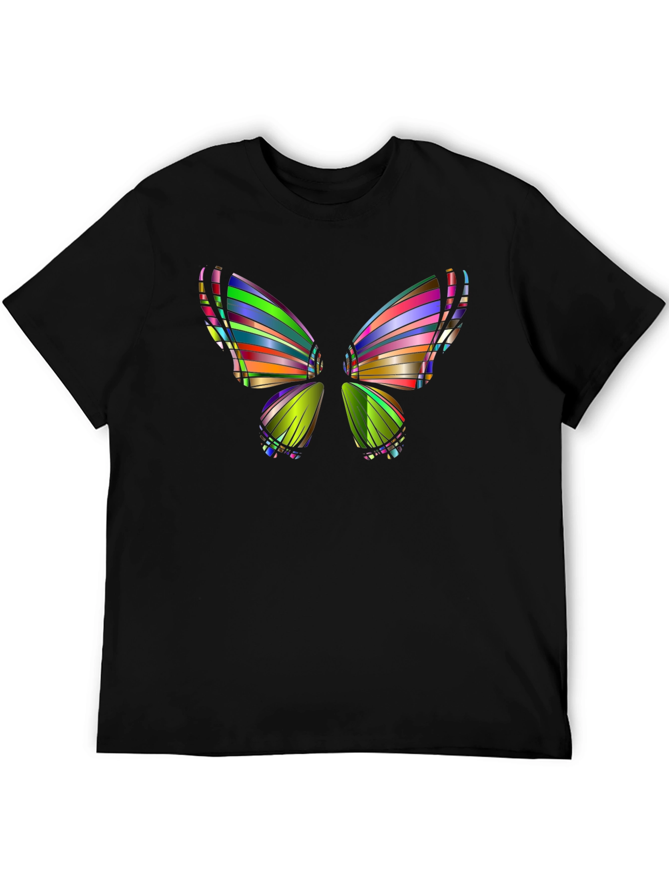 Black Colorful Butterfly Graphic Black T-Shirt view 5