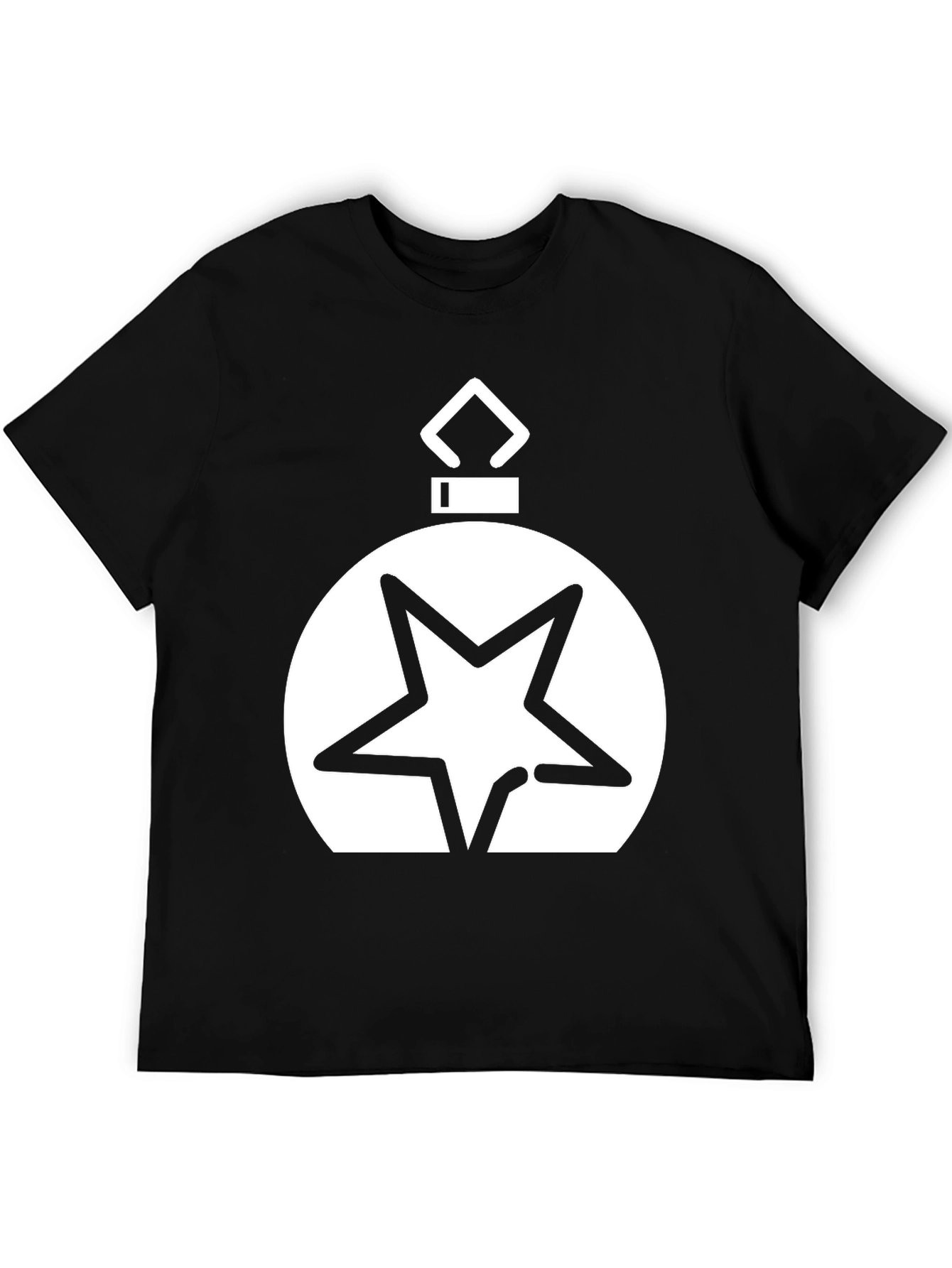 Black Festive Star Ornament Graphic Tee - Black Cotton Blend view 5
