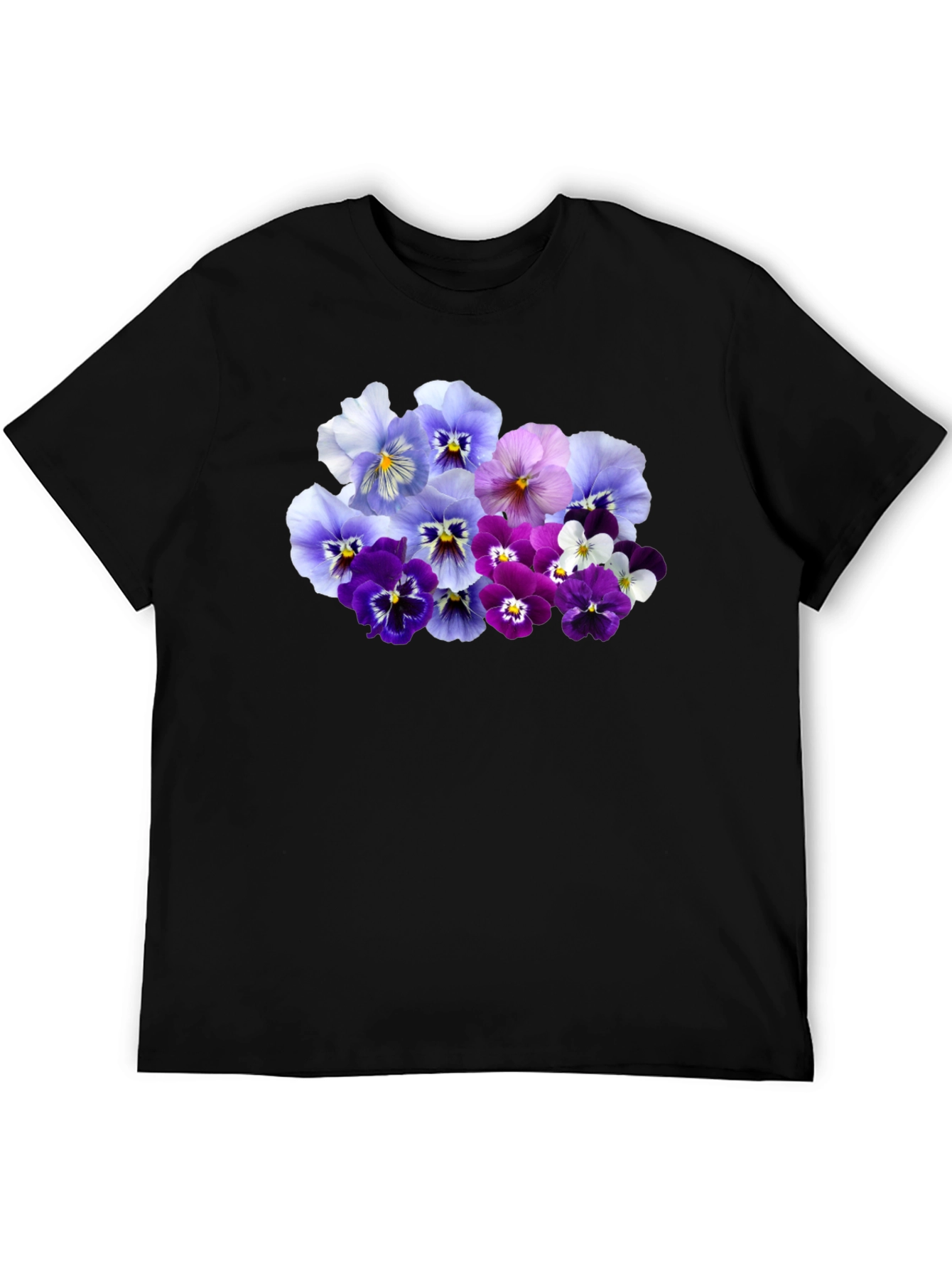 Black Floral Pansy Print Black T-Shirt view 5