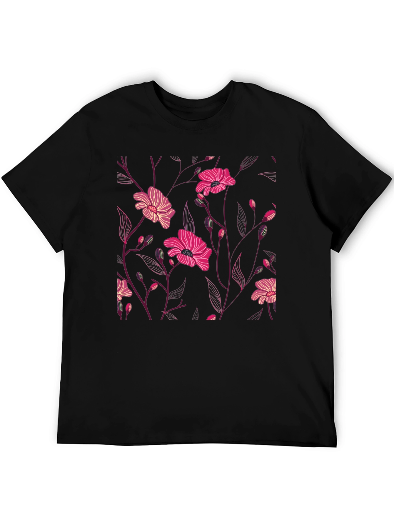 Black Floral Print Black T-Shirt view 5