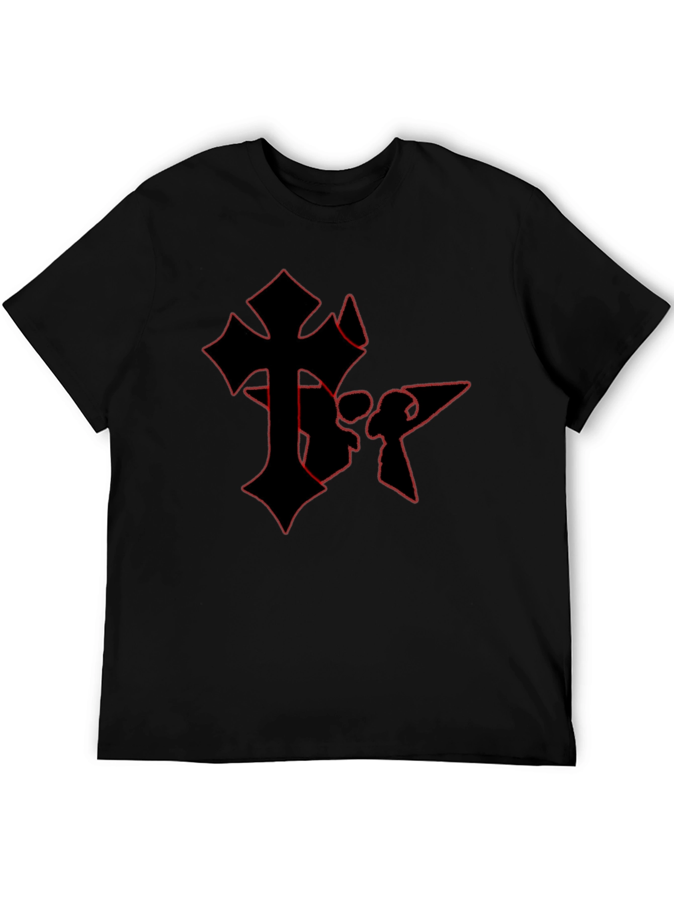 Black Edgy Gothic Cross Graphic Tee - Black Cotton Blend view 5