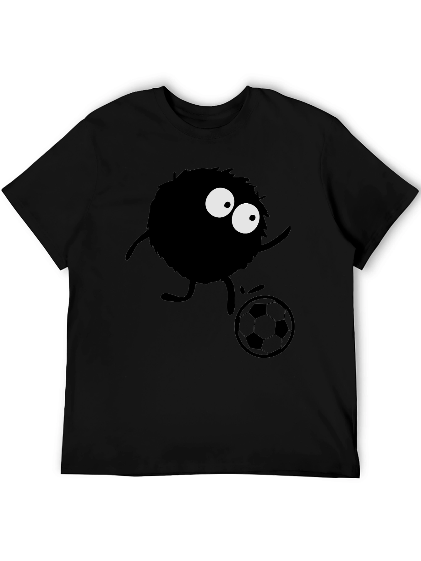 Black Fuzzy Monster Soccer T-Shirt - Black Cotton Tee view 5