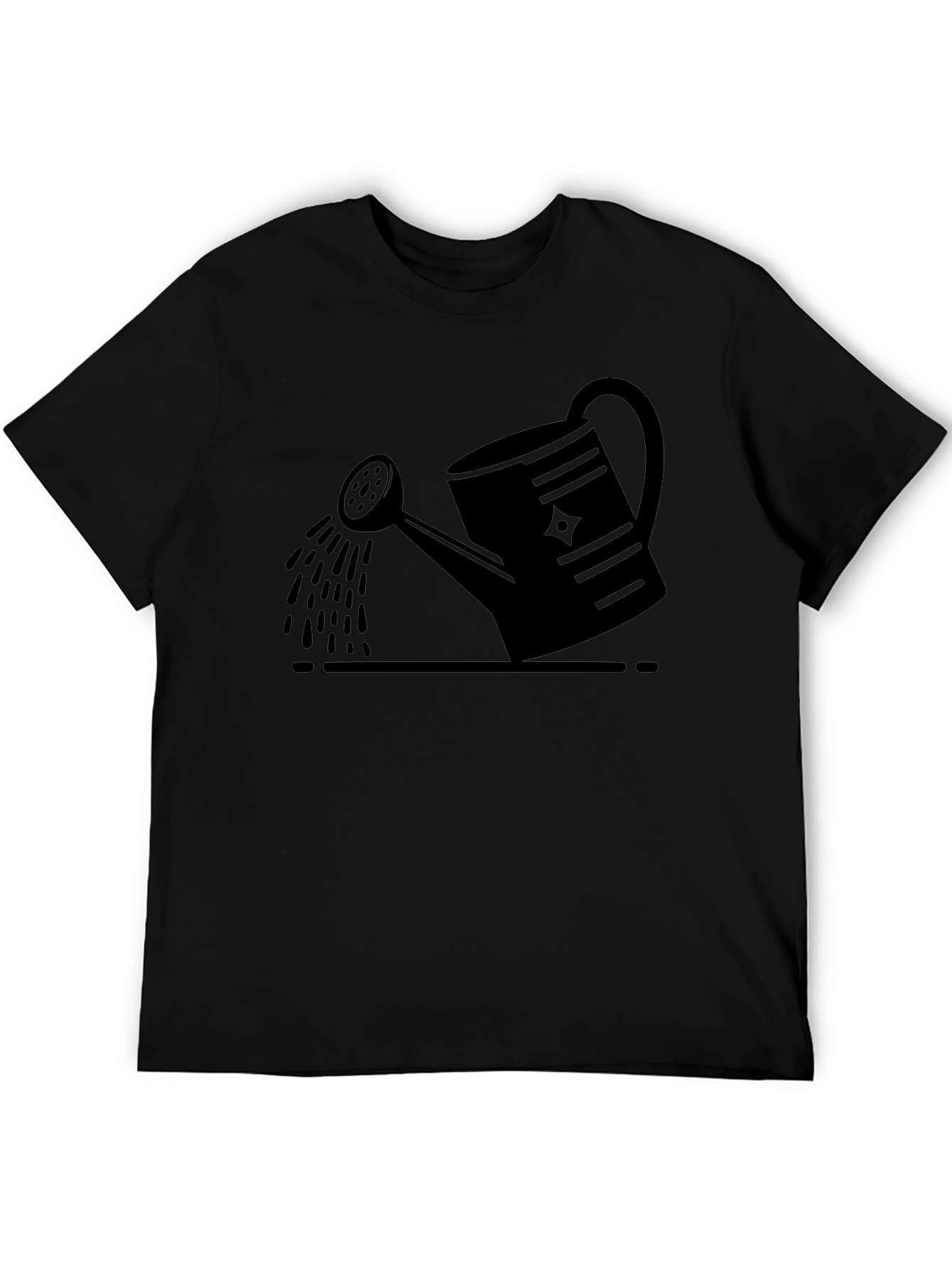 Black Watering Can Graphic Tee - Black Cotton Casual T-Shirt view 5