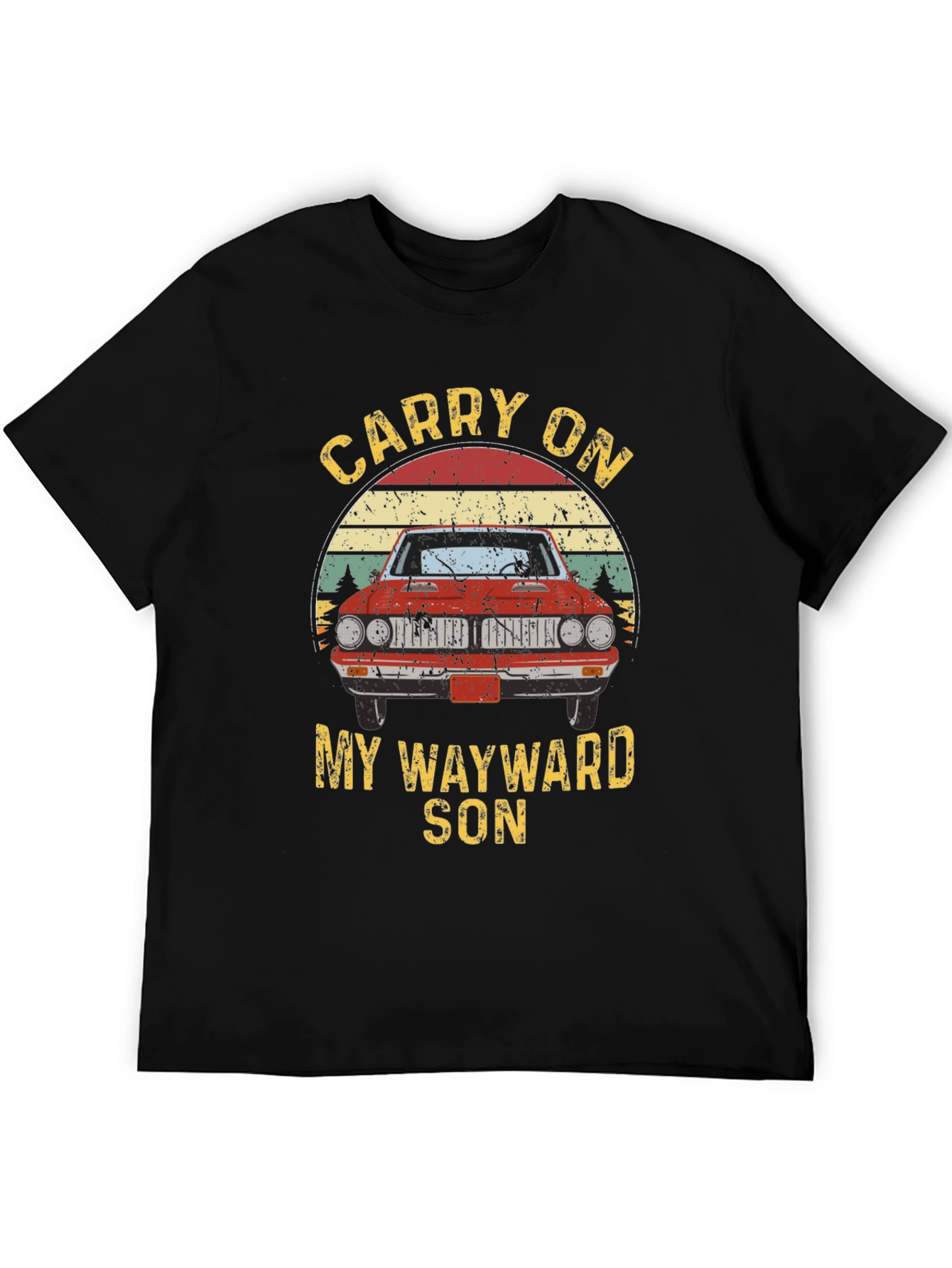 Black Carry On Wayward Son Graphic T-Shirt - Classic Car Design view 5