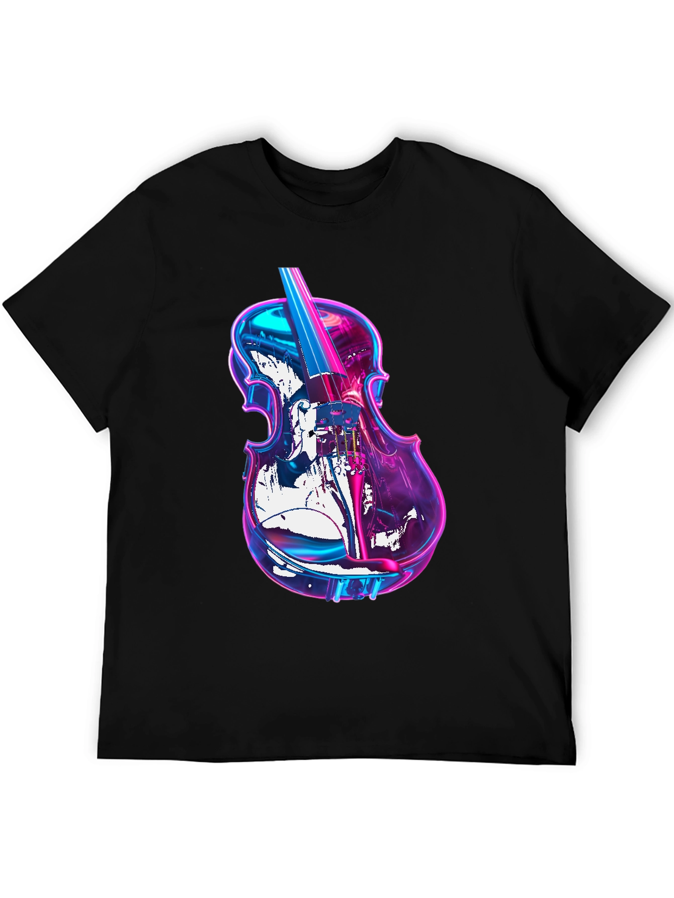 Black Vibrant Neon Violin Graphic Black T-Shirt view 5