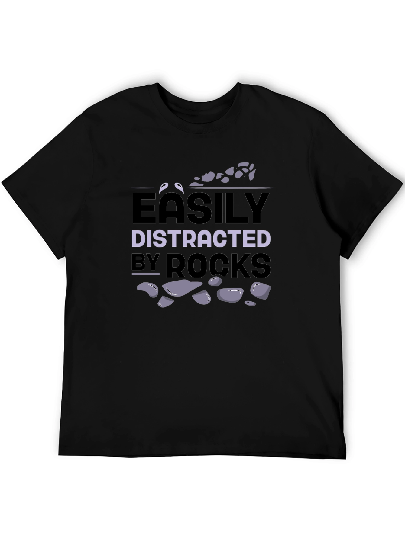 Black Easily Distracted By Rocks T-Shirt - Black Cotton view 5
