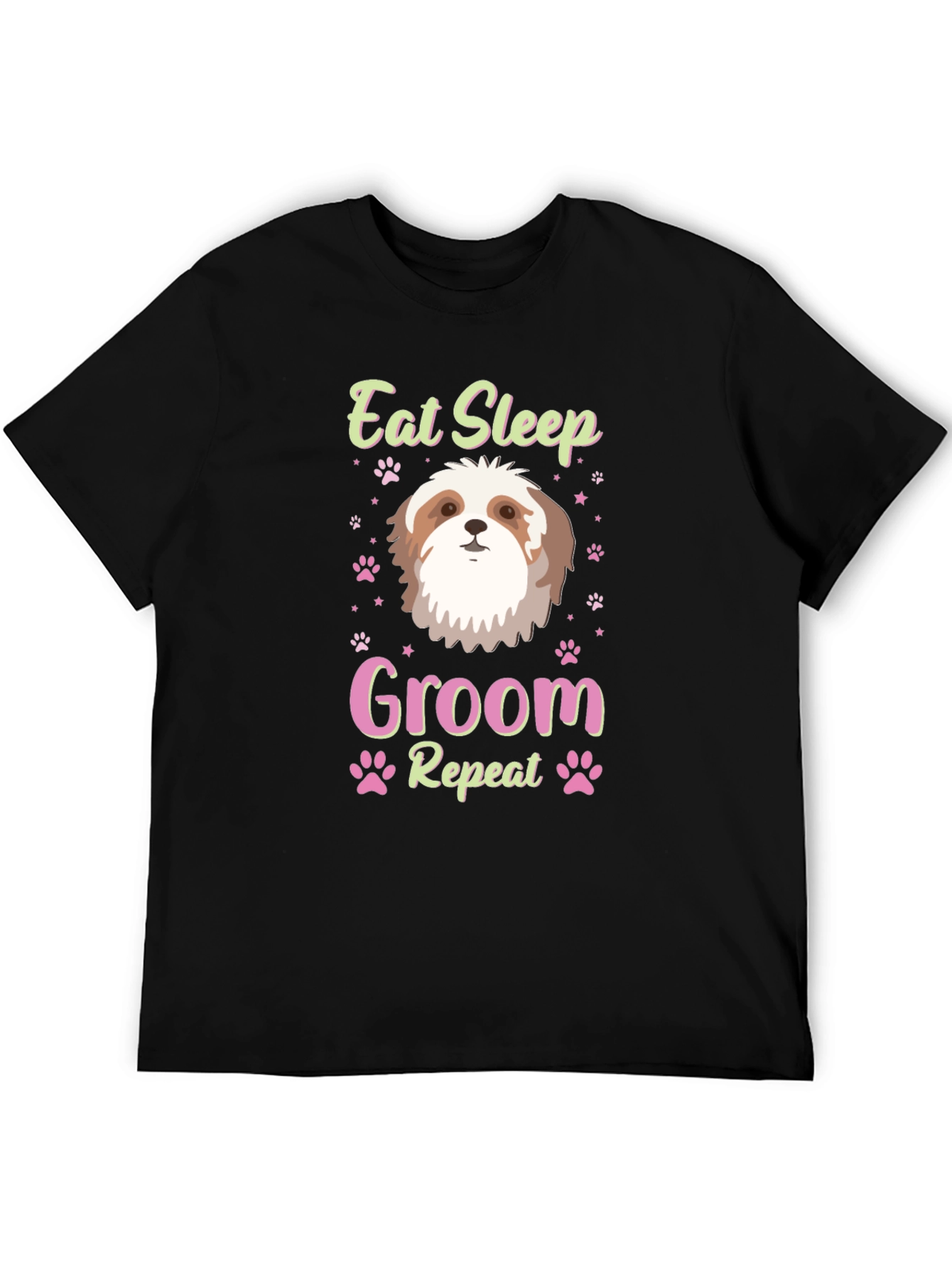 Black Eat Sleep Groom Shih Tzu Dog Lover T-Shirt view 5