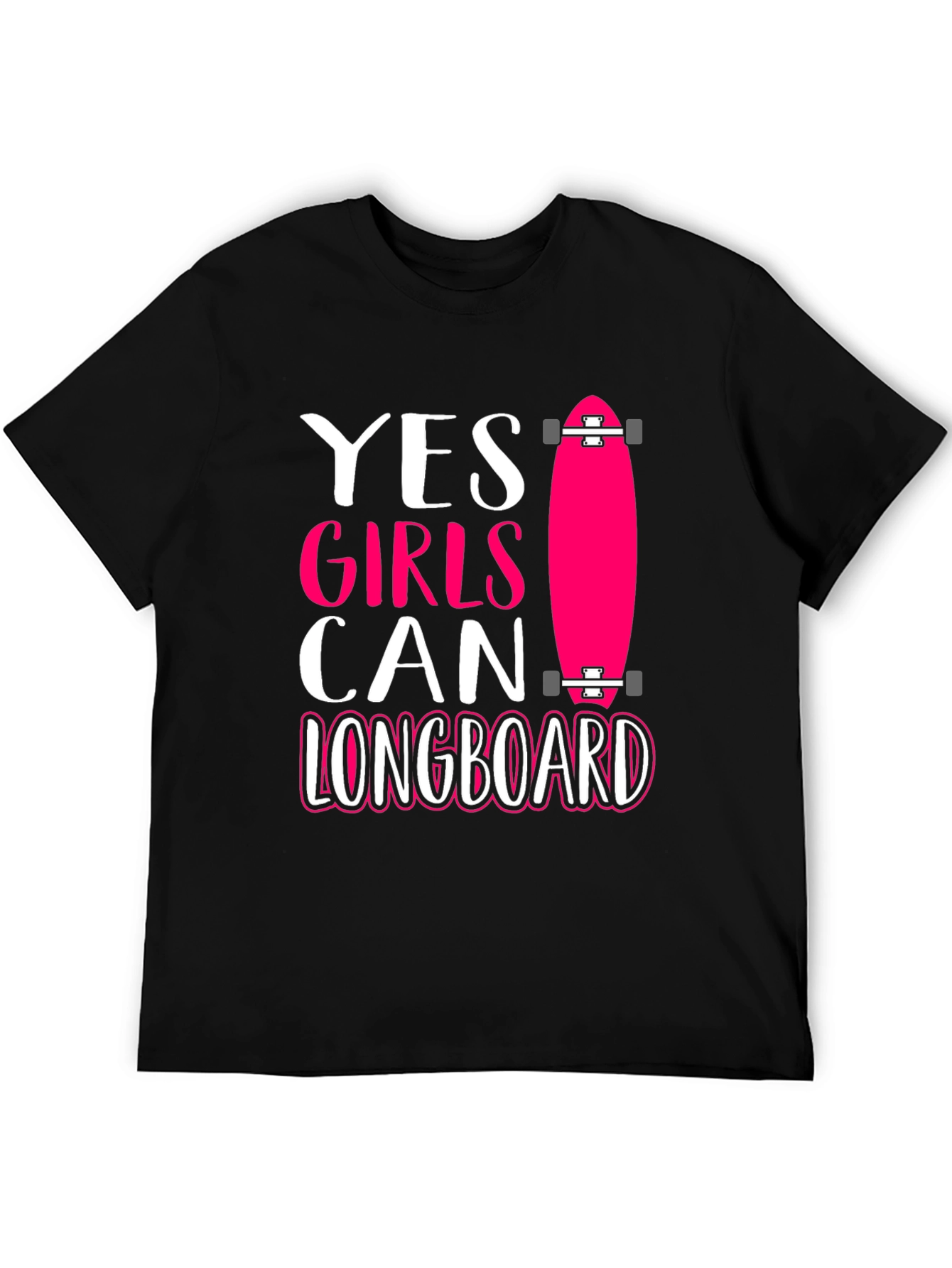 Black Yes Girls Can Longboard Graphic Tee view 5