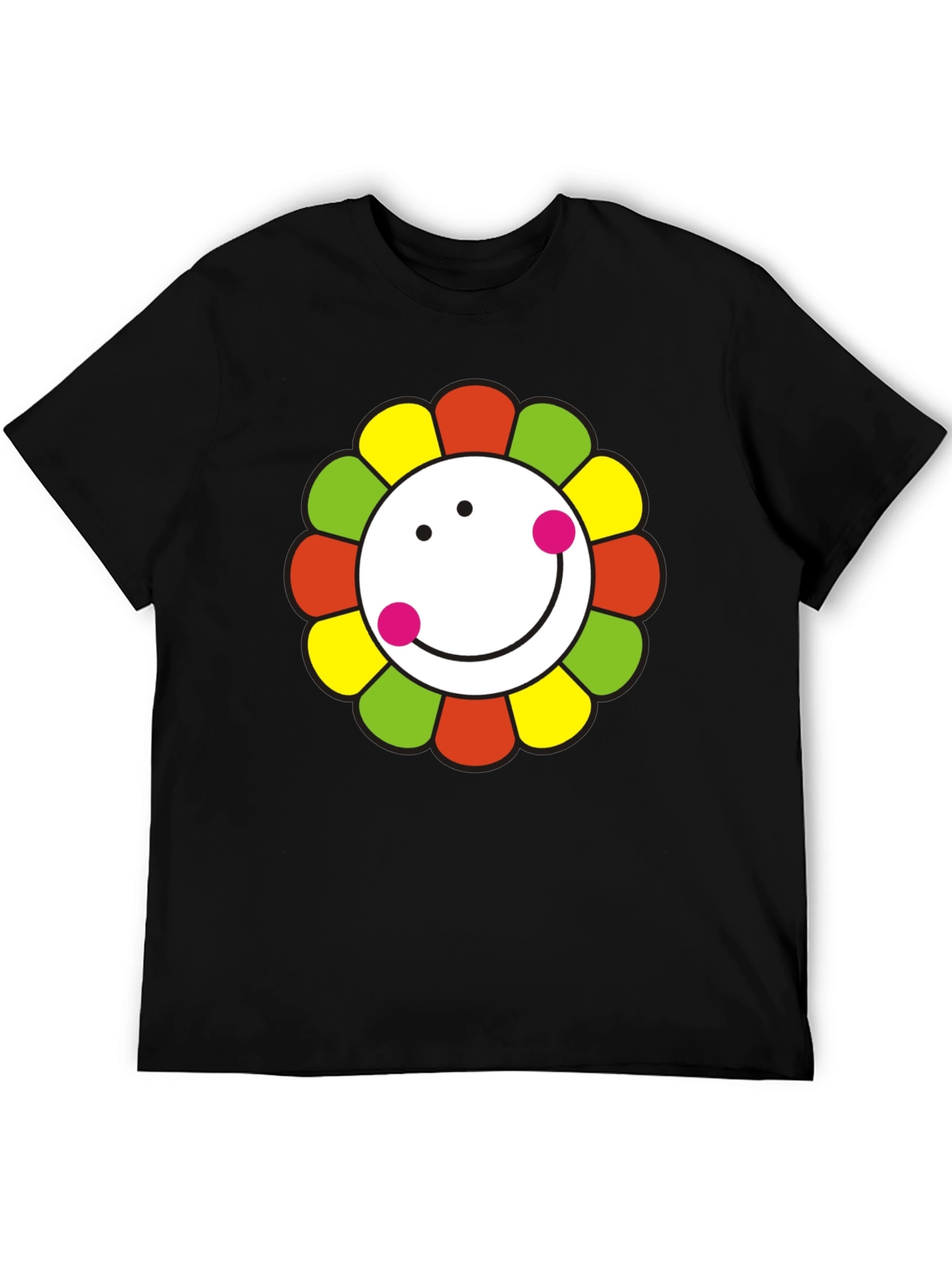 Black Smiley Flower Graphic T-Shirt - Black Cotton Tee view 5