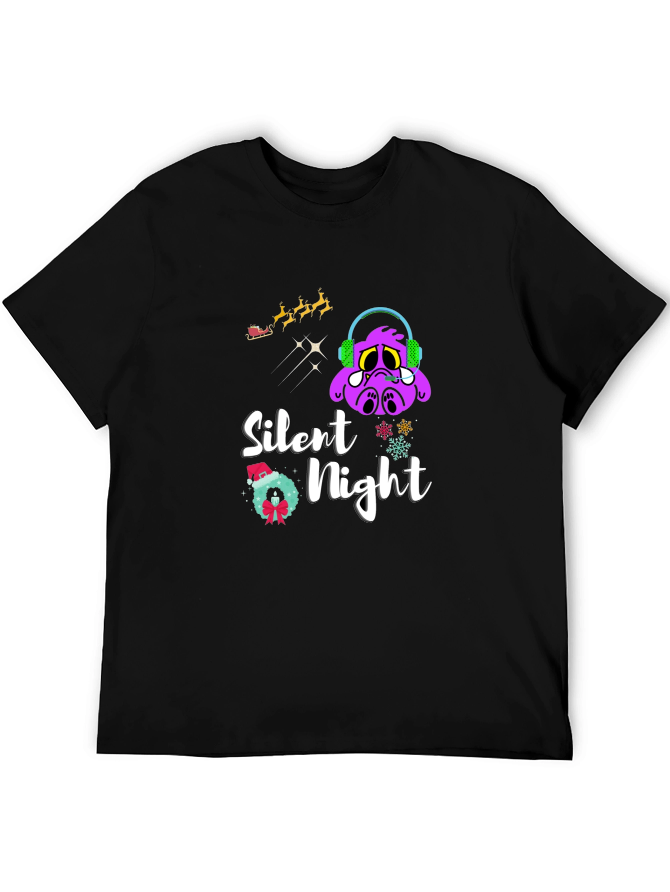 Black Silent Night Graphic T-Shirt - Christmas Holiday Tee view 5